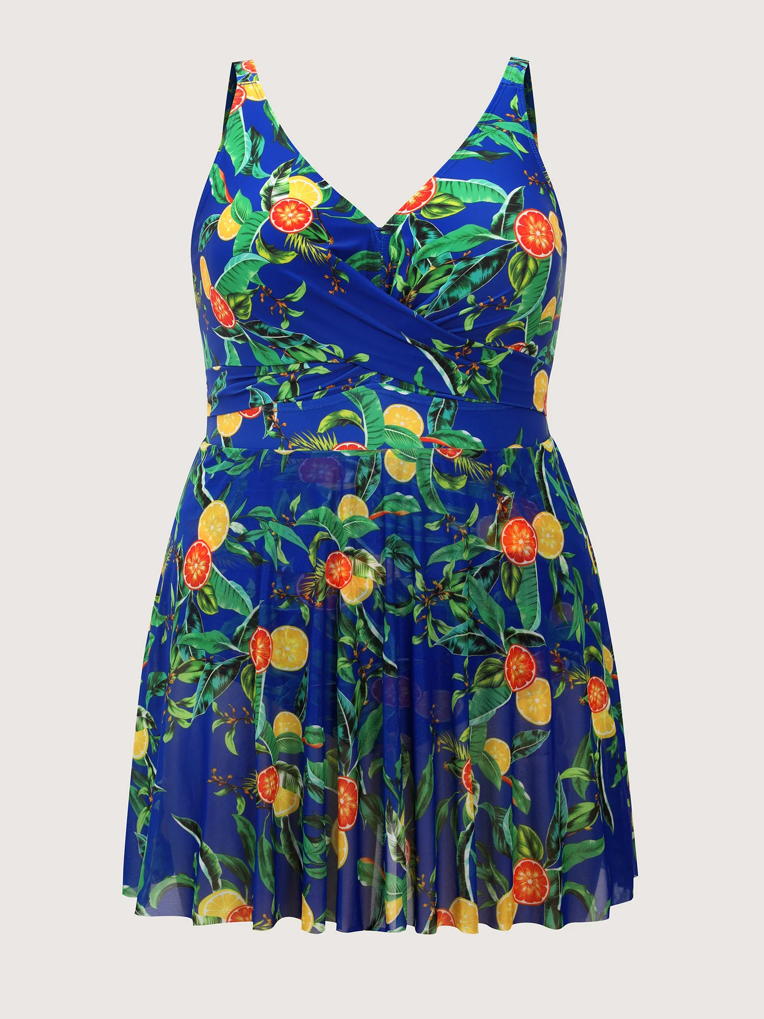 Tropical Fruit Print Twist Mesh Swim Dress - Image 8
