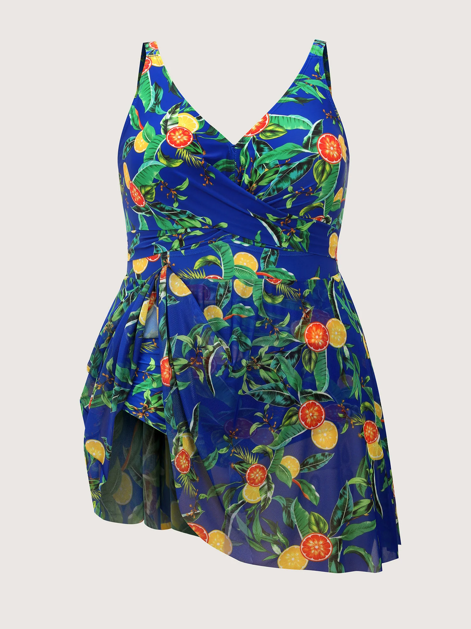 Tropical Fruit Print Twist Mesh Swim Dress - Image 9