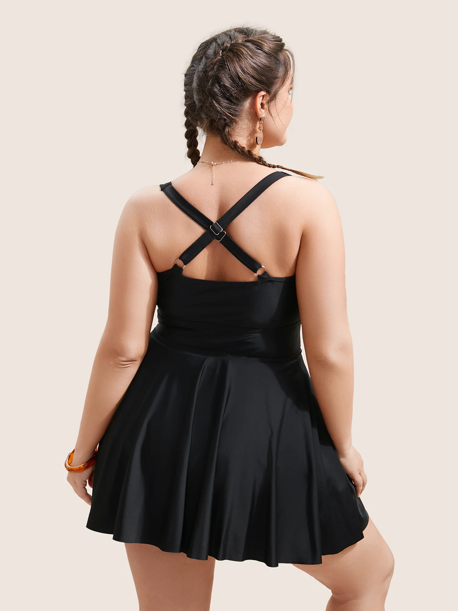 Tropical Graphic Crossover Ruffle Hem Swim Dress - Image 2