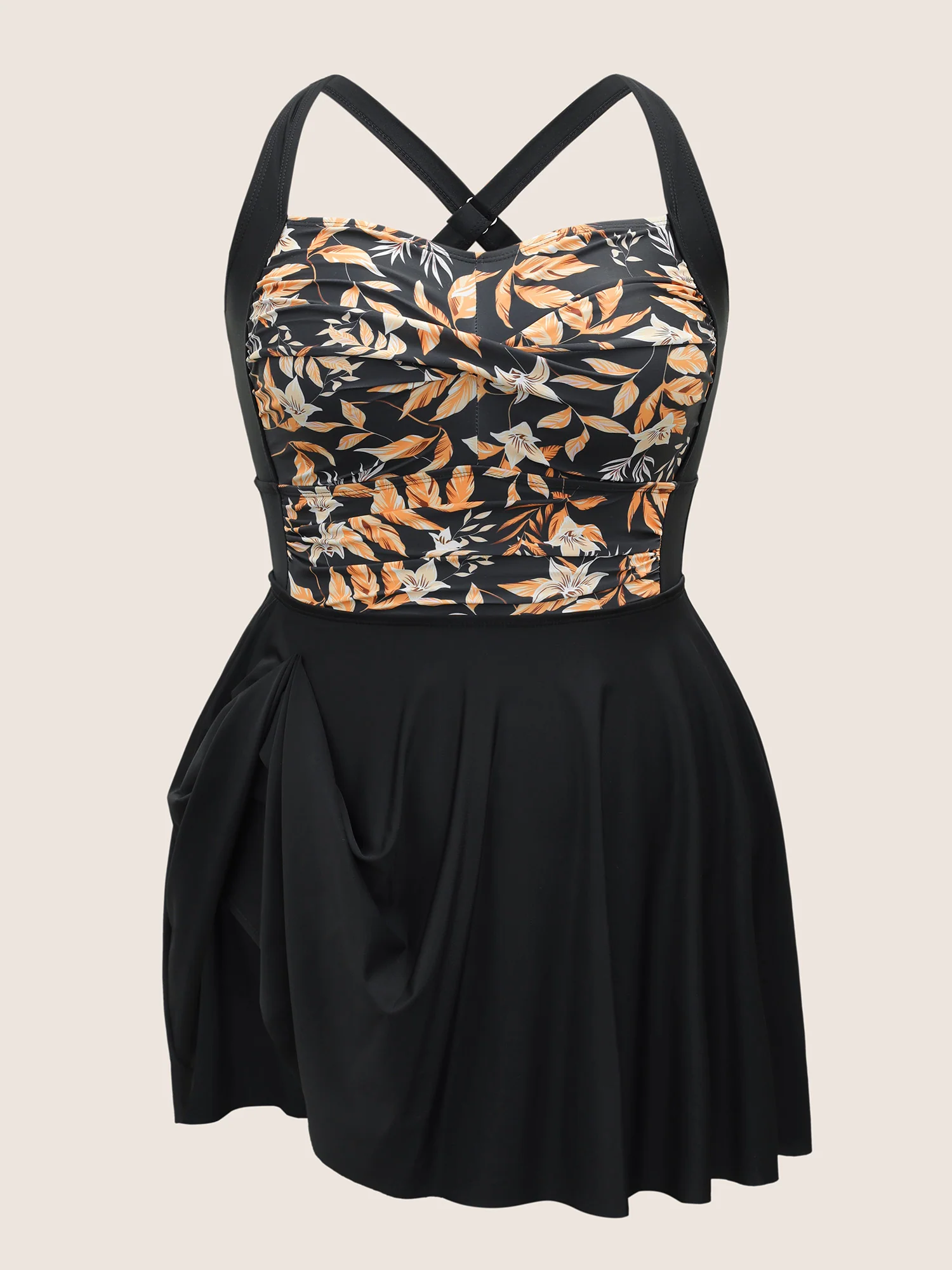 Tropical Graphic Crossover Ruffle Hem Swim Dress - Image 6