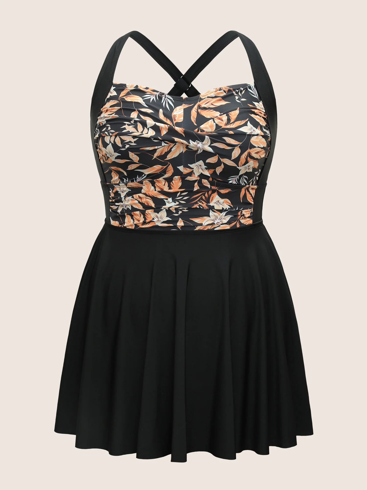 Tropical Graphic Crossover Ruffle Hem Swim Dress - Image 7