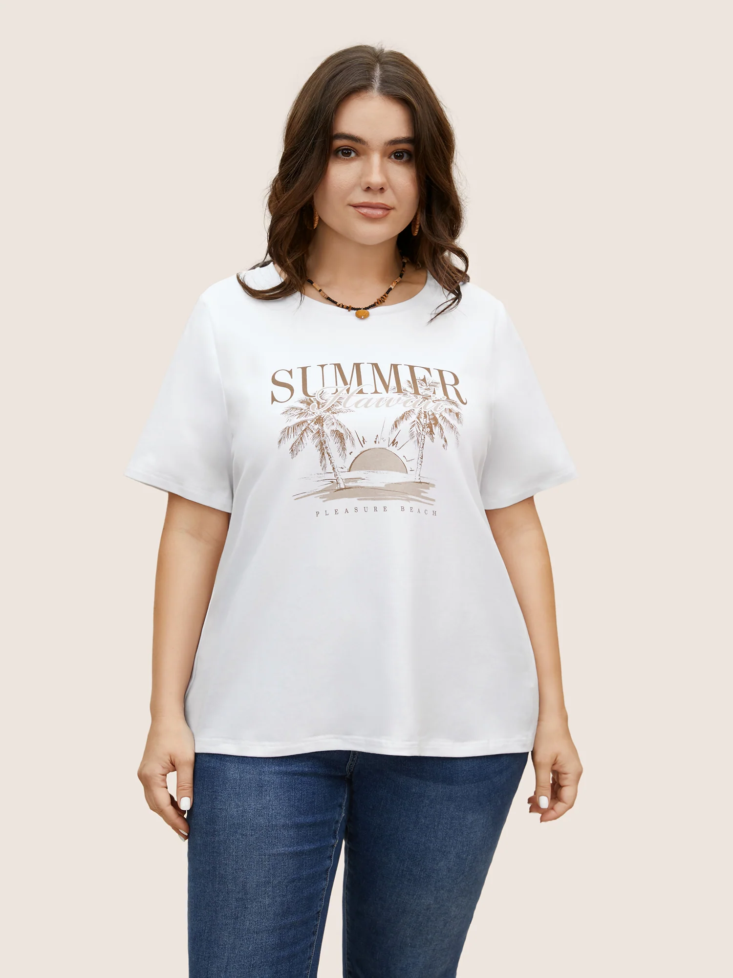 Tropical Landscape Print Round Neck T-shirt - Image 2