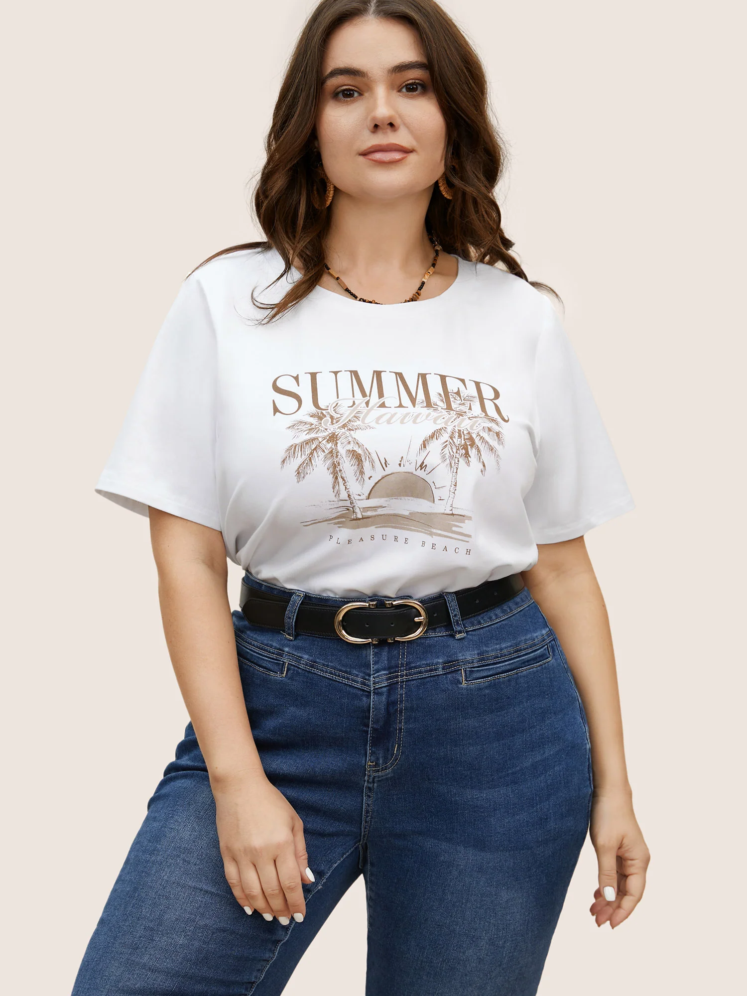 Tropical Landscape Print Round Neck T-shirt - Image 4