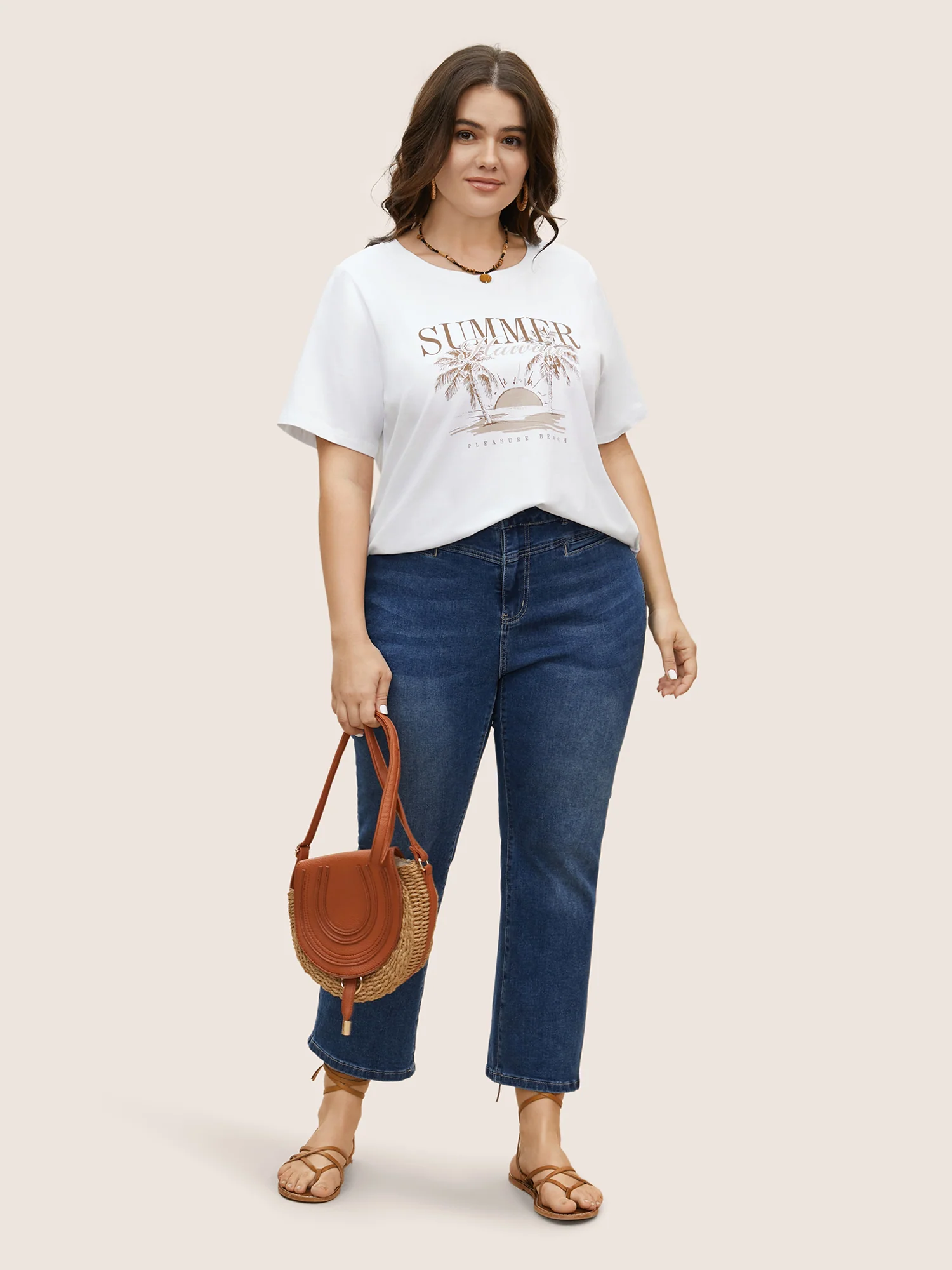 Tropical Landscape Print Round Neck T-shirt - Image 5