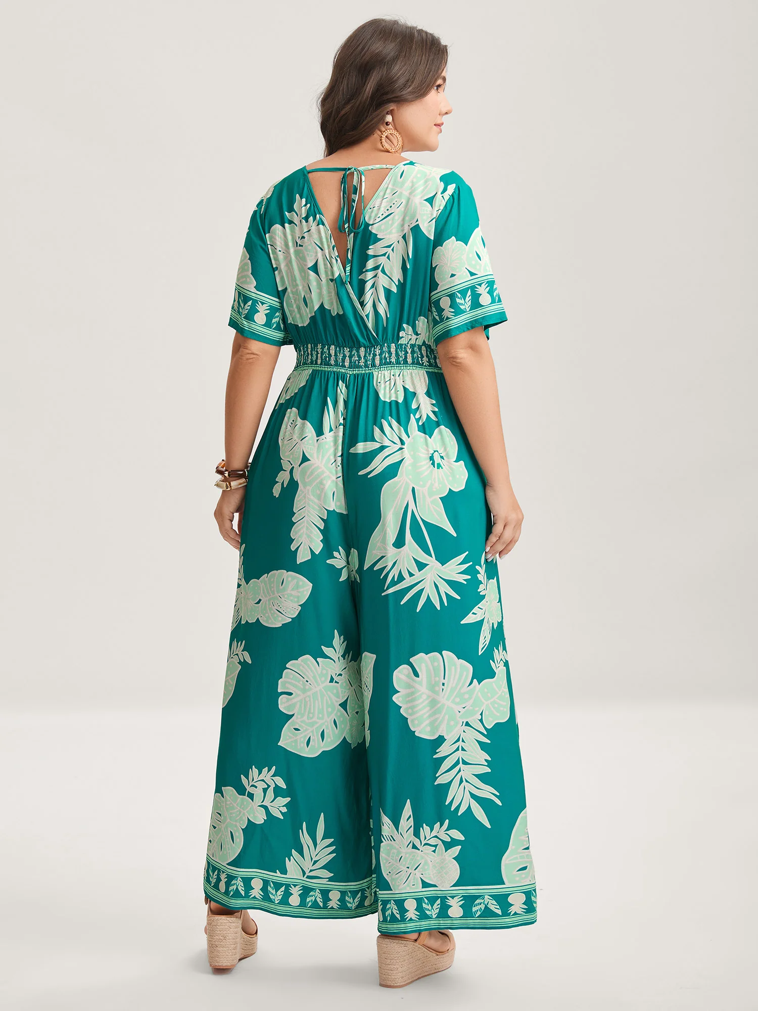 Rayon Tropical Leaf Button Detail Breezy Jumpsuit - Image 4