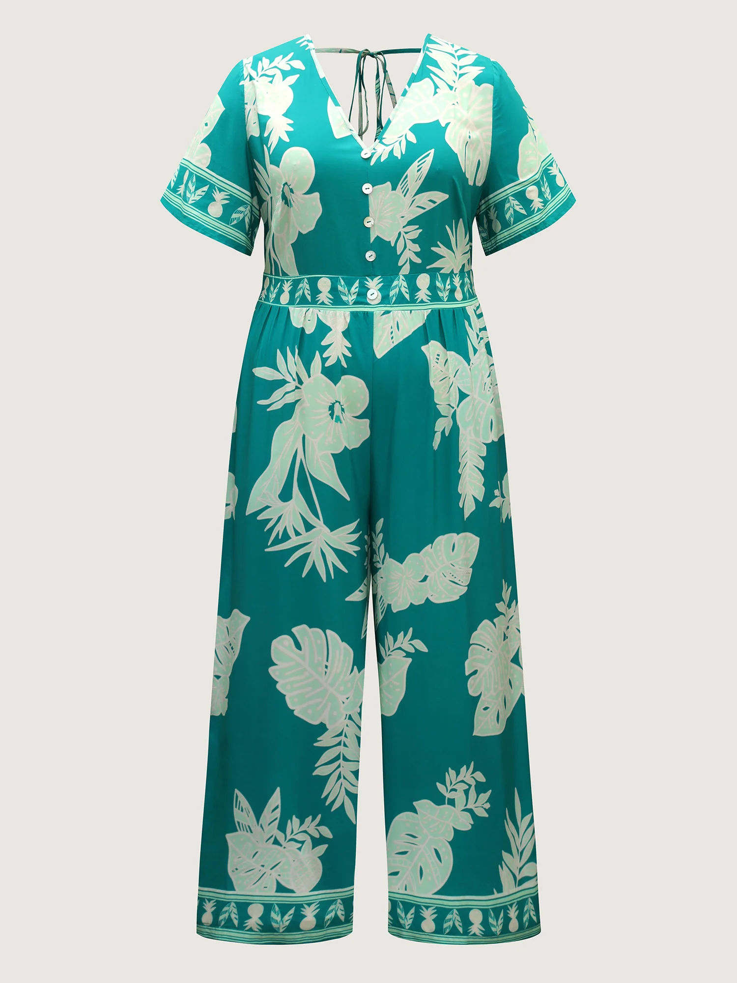 Rayon Tropical Leaf Button Detail Breezy Jumpsuit - Image 7