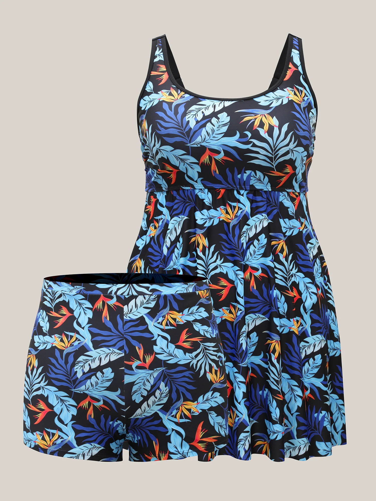 Tropical Leaf Fit Flare Swim Dress - Image 6