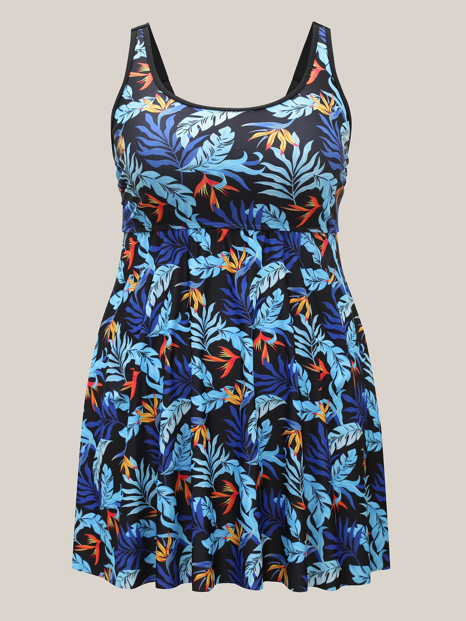 Tropical Leaf Fit Flare Swim Dress - Image 7