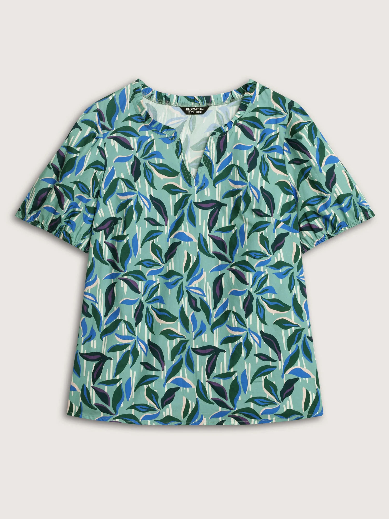 Cotton Tropical Leaf Print Irregular Sleeve Blouse - Image 7