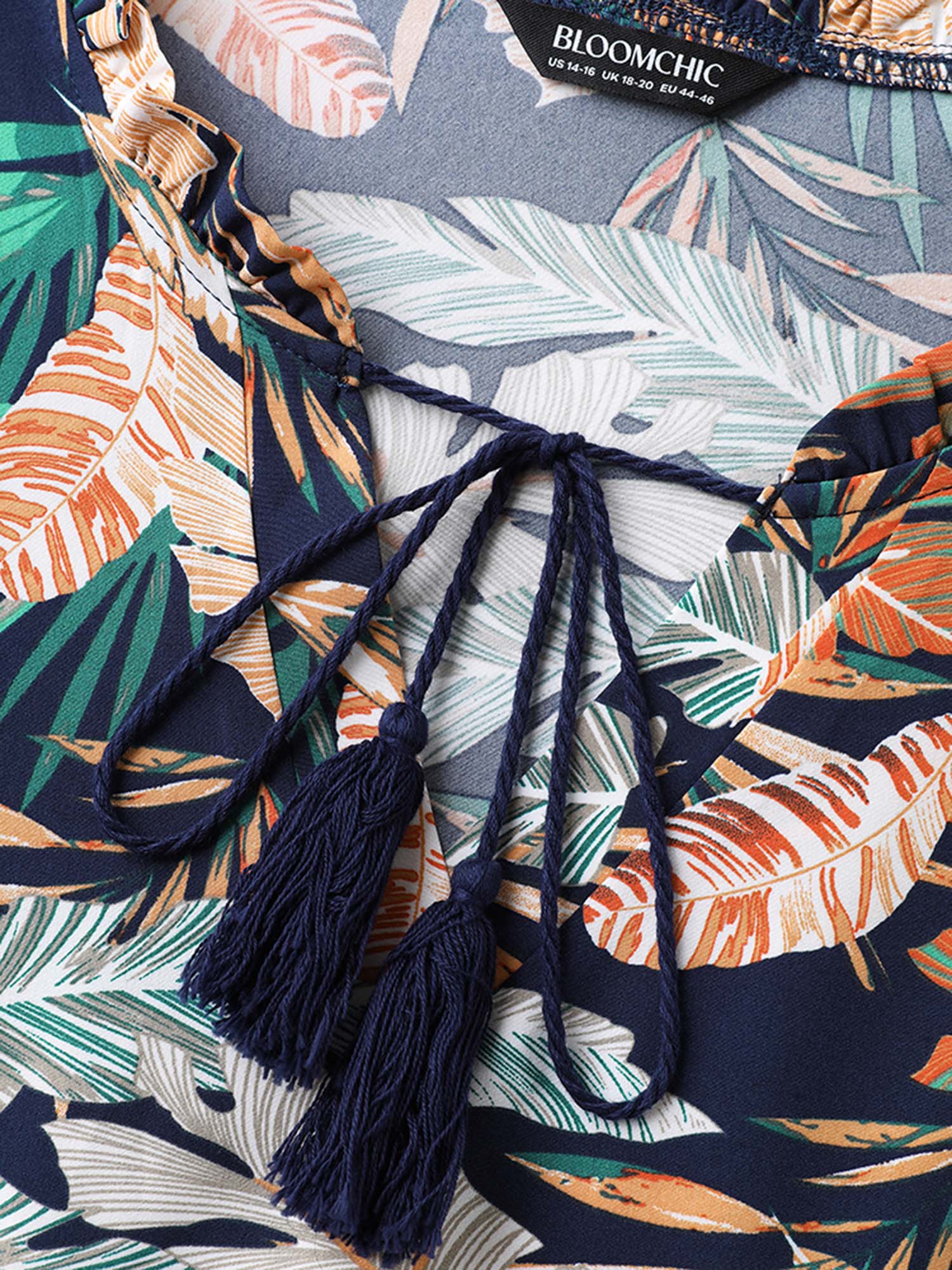 Tropical Leaf Print Lace Stretchy Midi Dress - Image 5