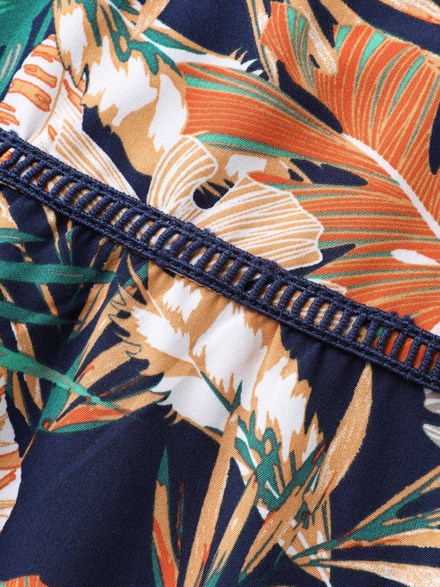 Tropical Leaf Print Lace Stretchy Midi Dress - Image 6