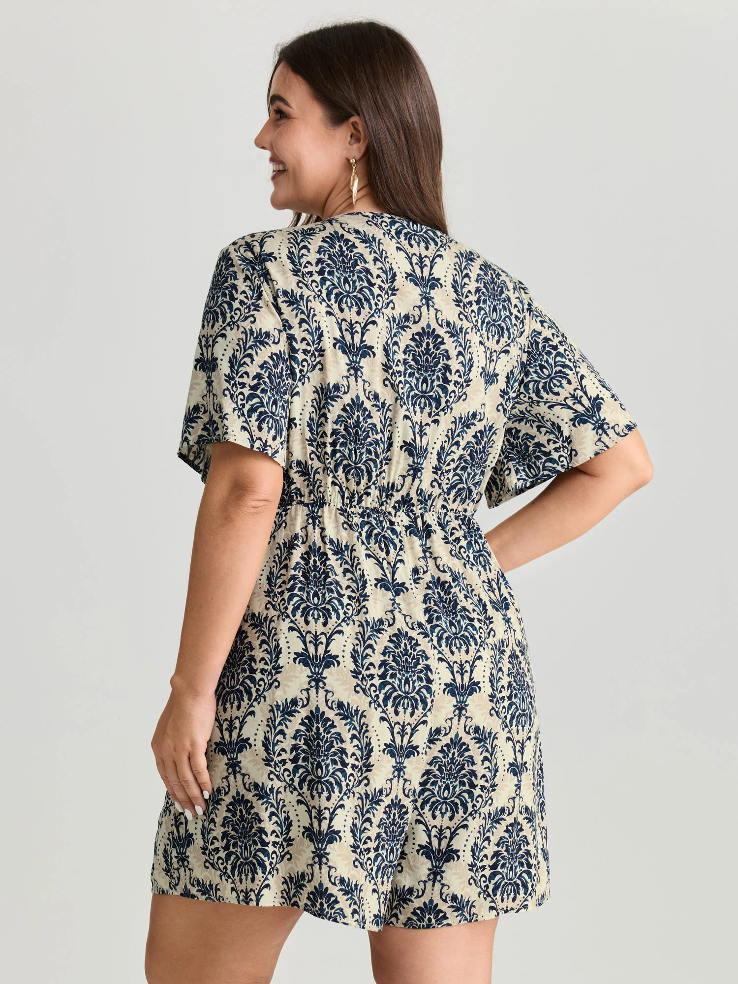 Tropical Leaf Print Pockets Button Romper - Image 12