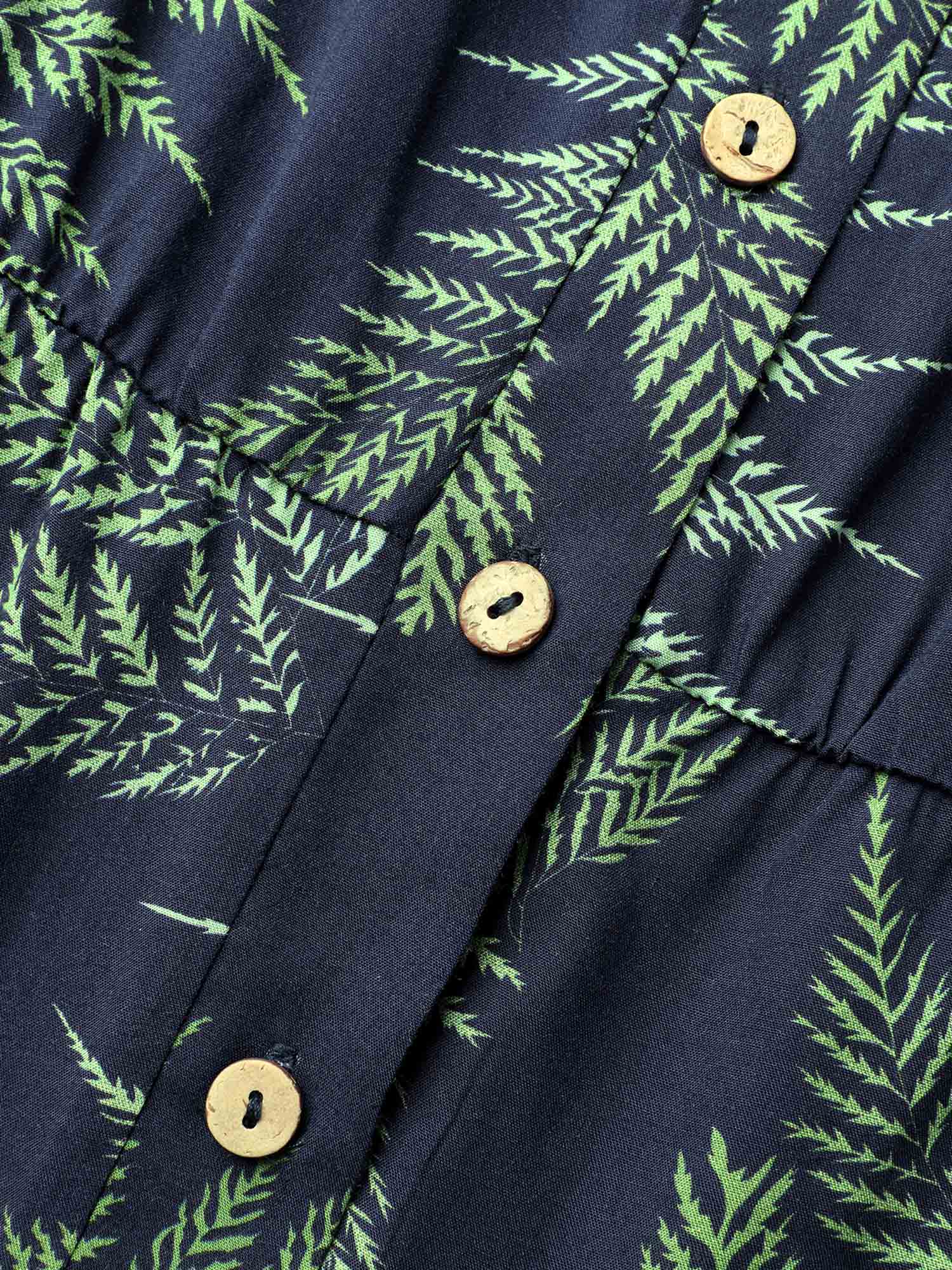 Tropical Leaf Print Pockets Button Romper - Image 6