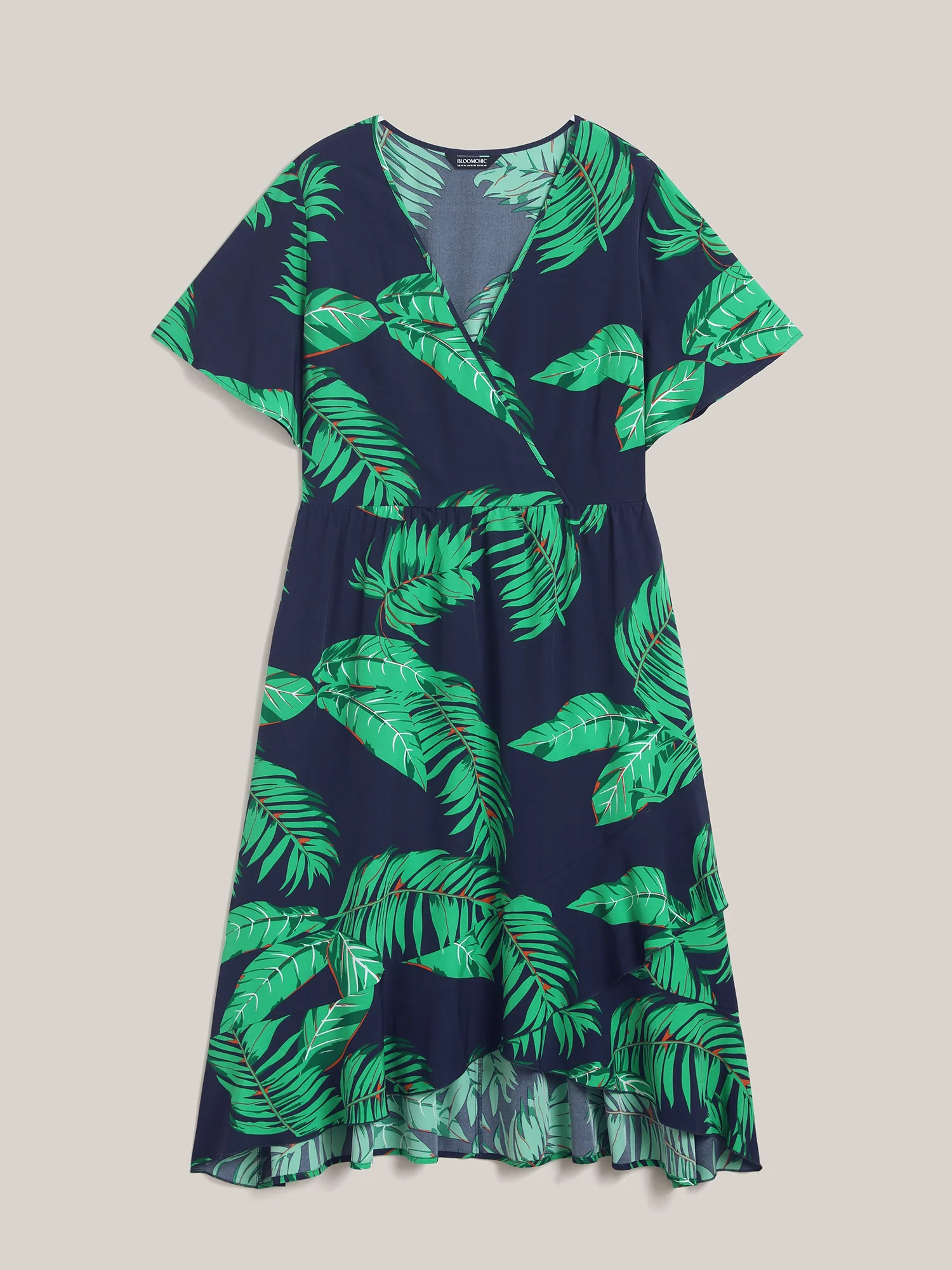 Tropical Leaf Print Surplice Neck Midi Dress - Image 7
