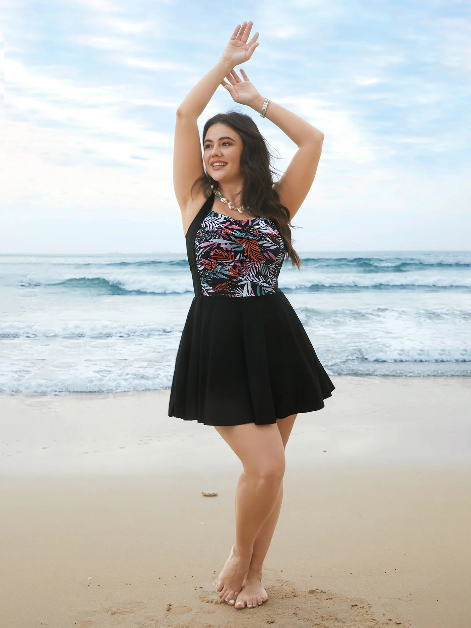 Tropical Leaf Print Twist Front Swim Dress - Image 4