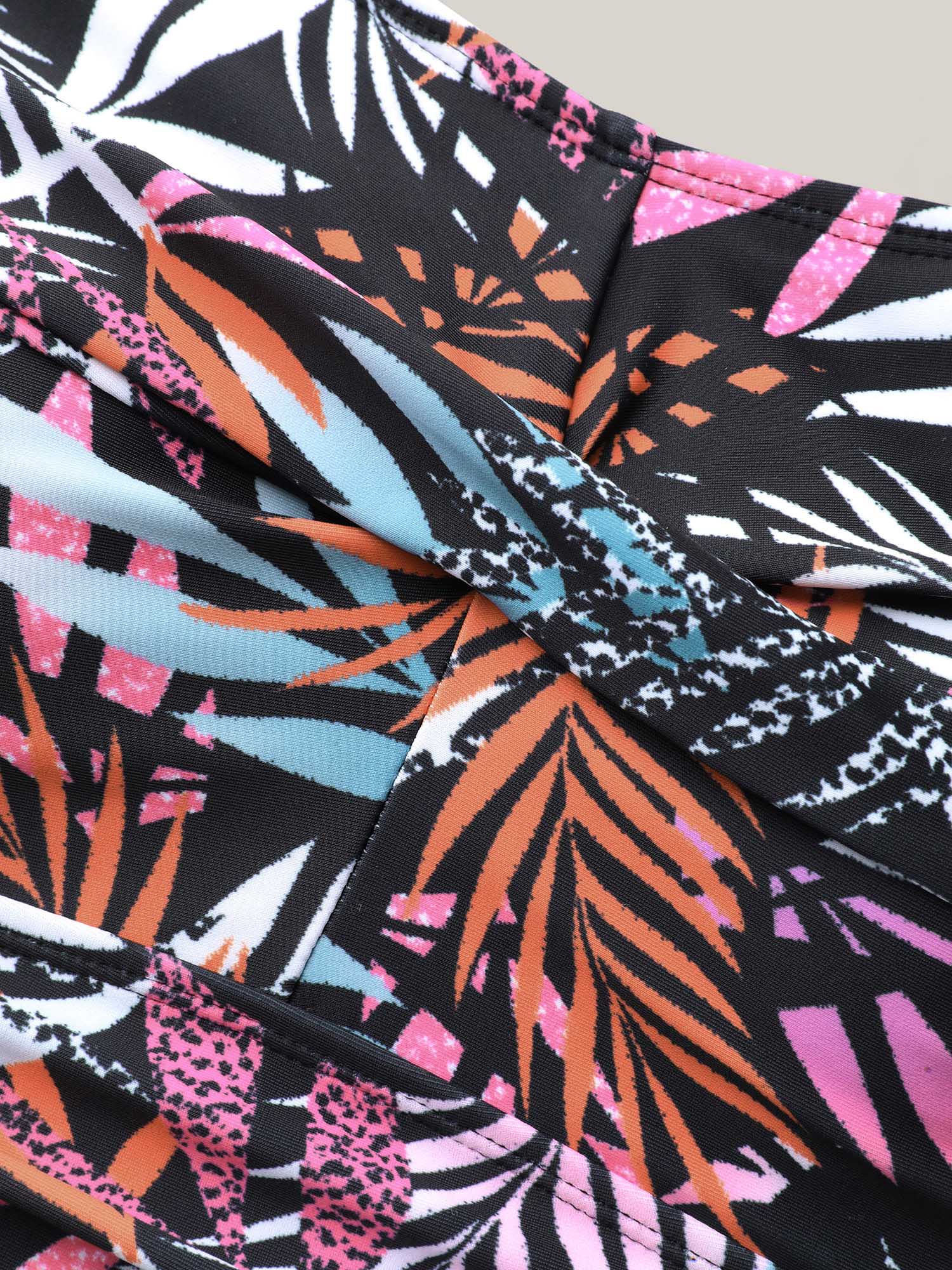 Tropical Leaf Print Twist Front Swim Dress - Image 7