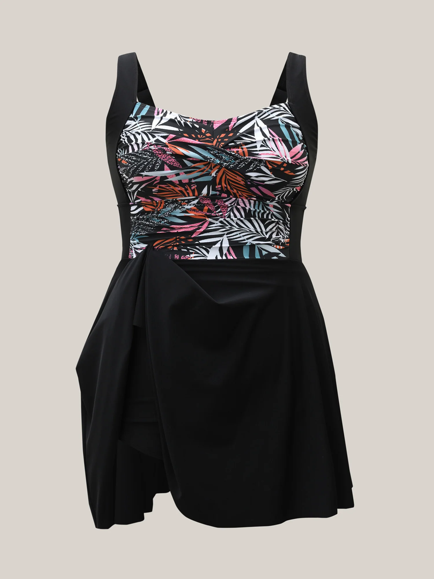 Tropical Leaf Print Twist Front Swim Dress - Image 9