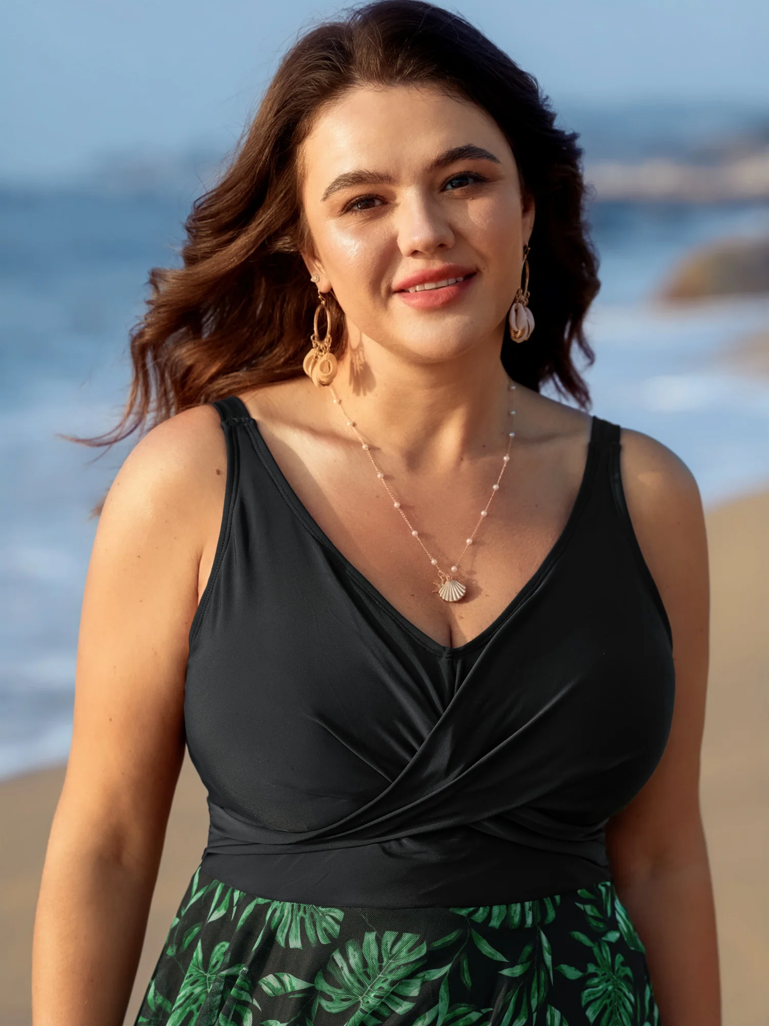 Tropical Mesh Color Contrast Swim Dress - Image 2