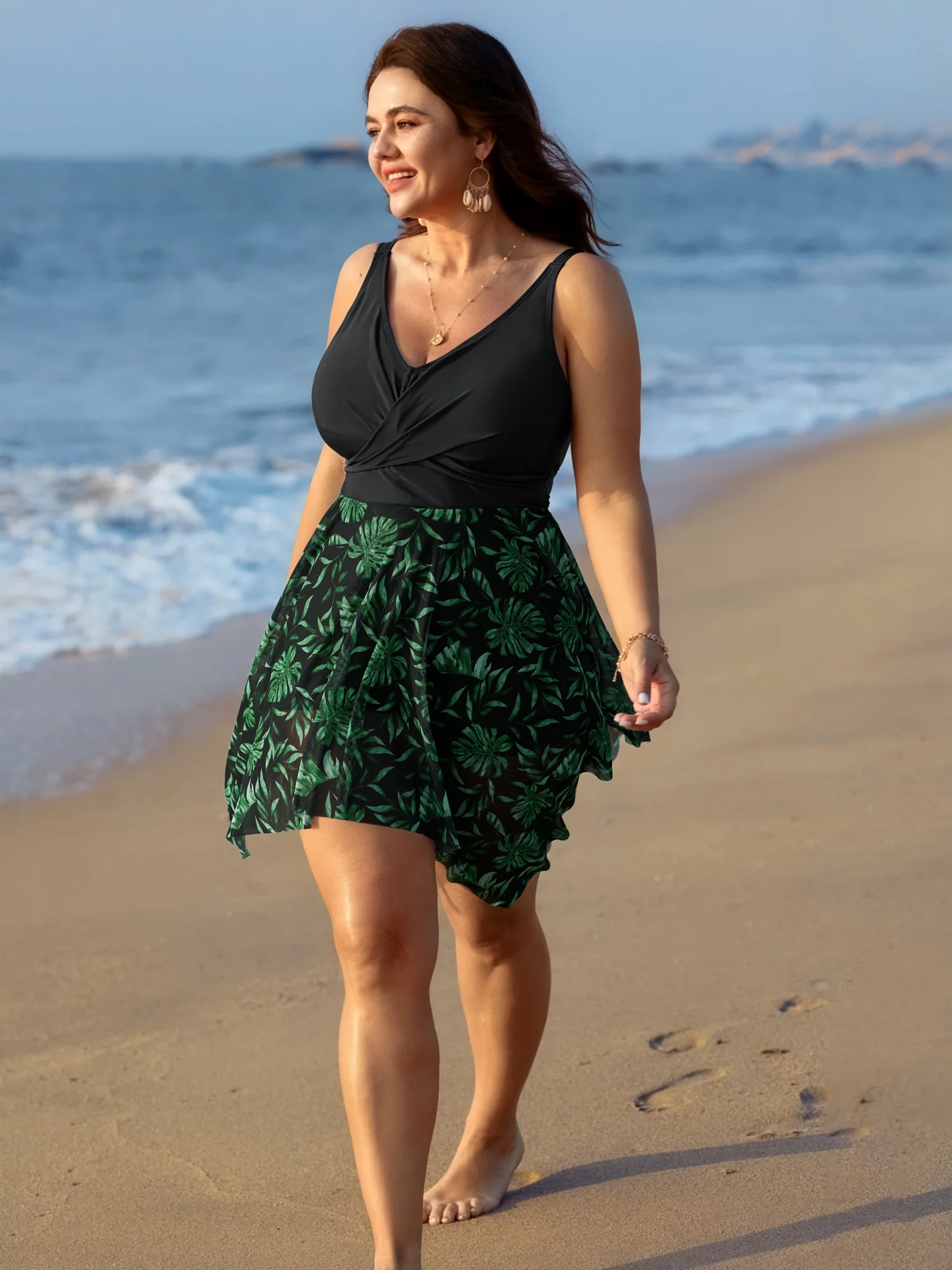 Tropical Mesh Color Contrast Swim Dress - Image 3