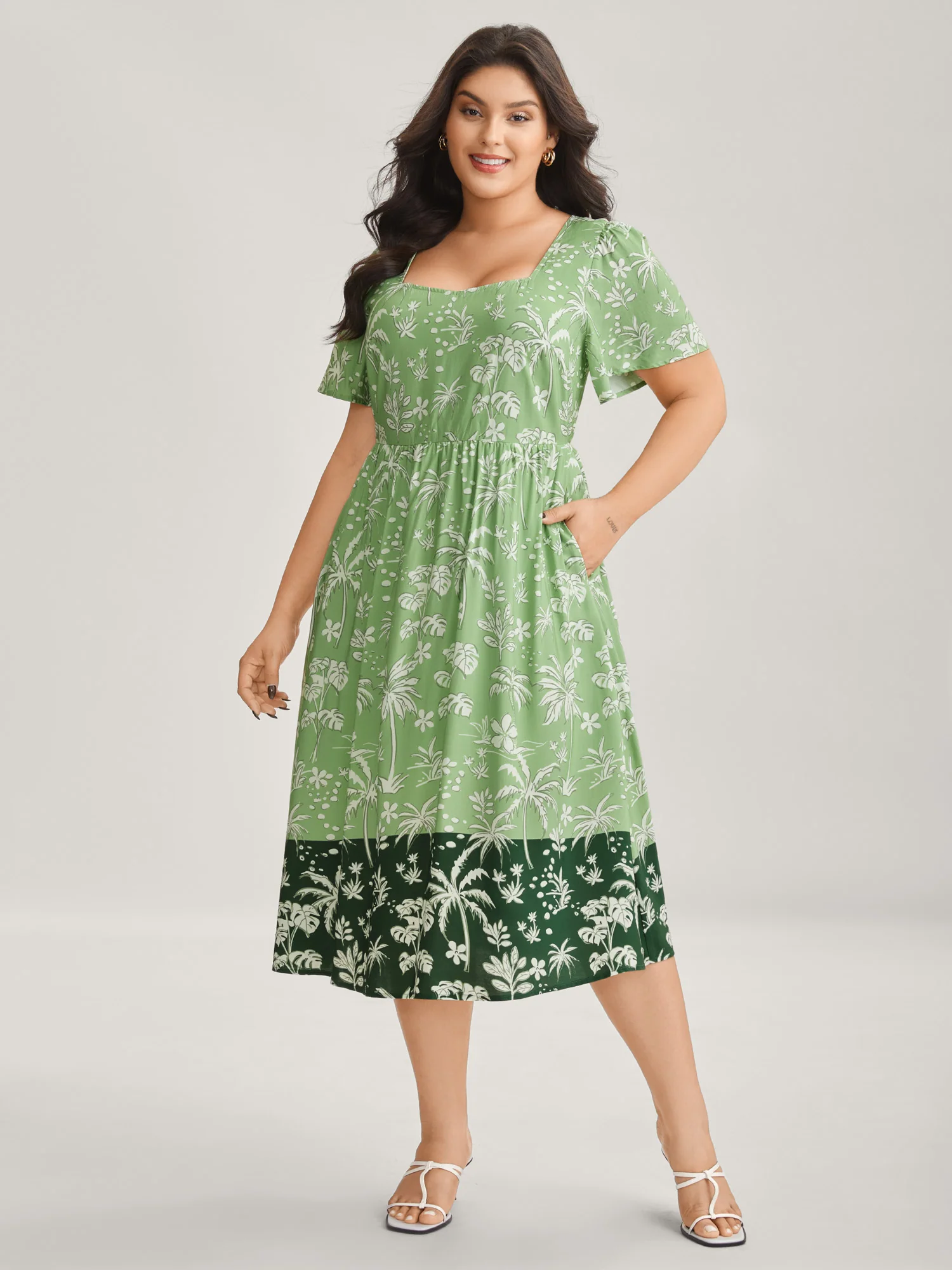 Tropical Mood Color Contrast Midi Dress - Image 3