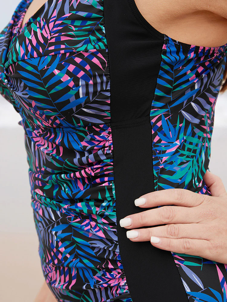 Tropical Patchwork Crossover Sculpt Waist One Piece Swimsuit - Image 8