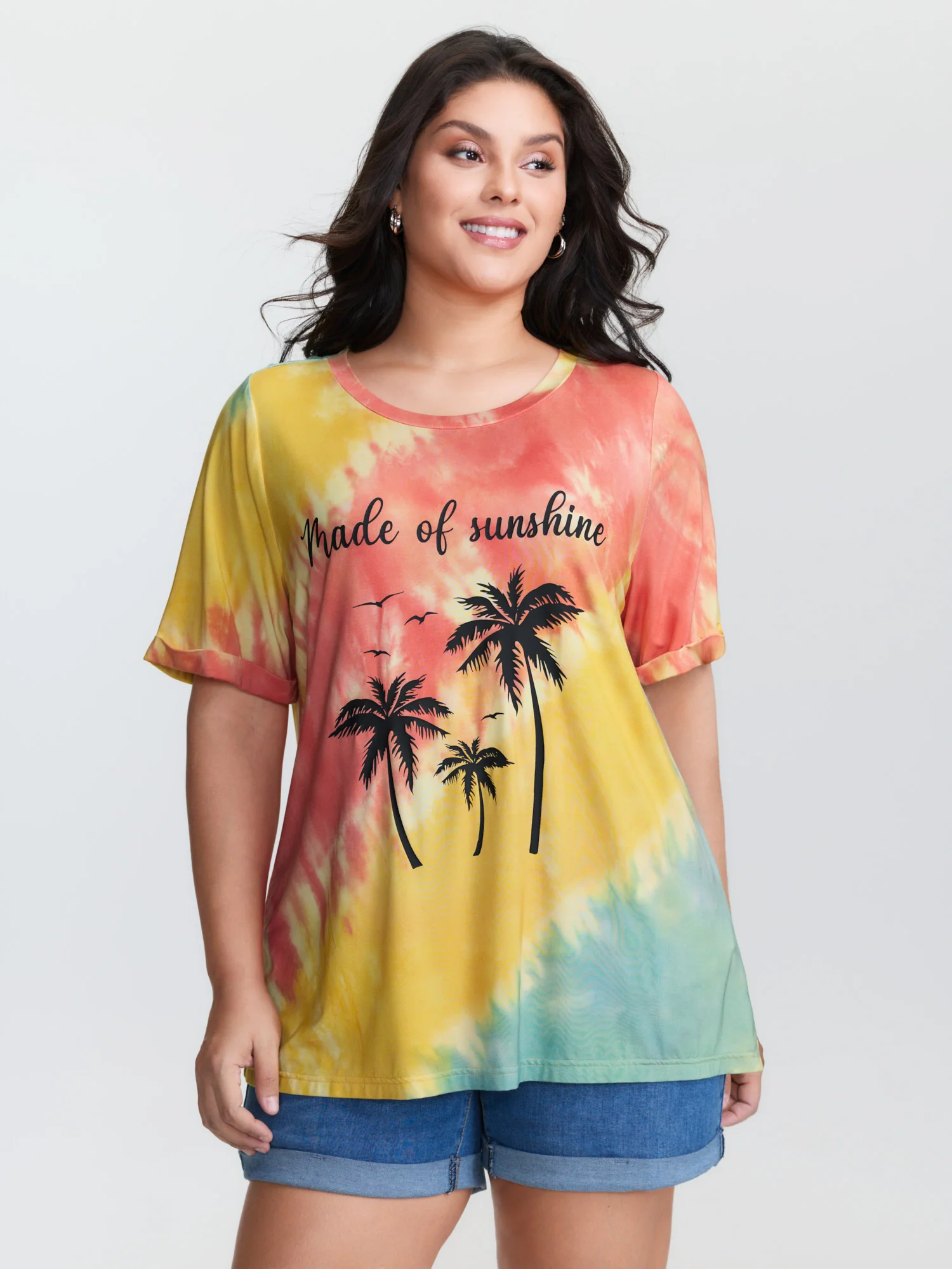Tropical Pattern Color Gradient T-Shirt