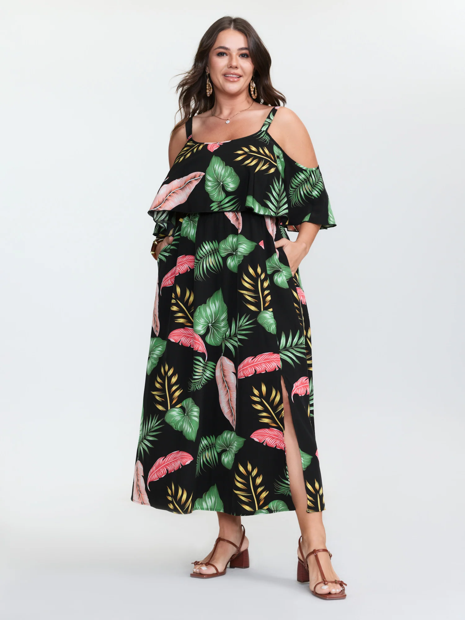 Tropical Pattern Off-Shoulder Maxi Dress - Image 3