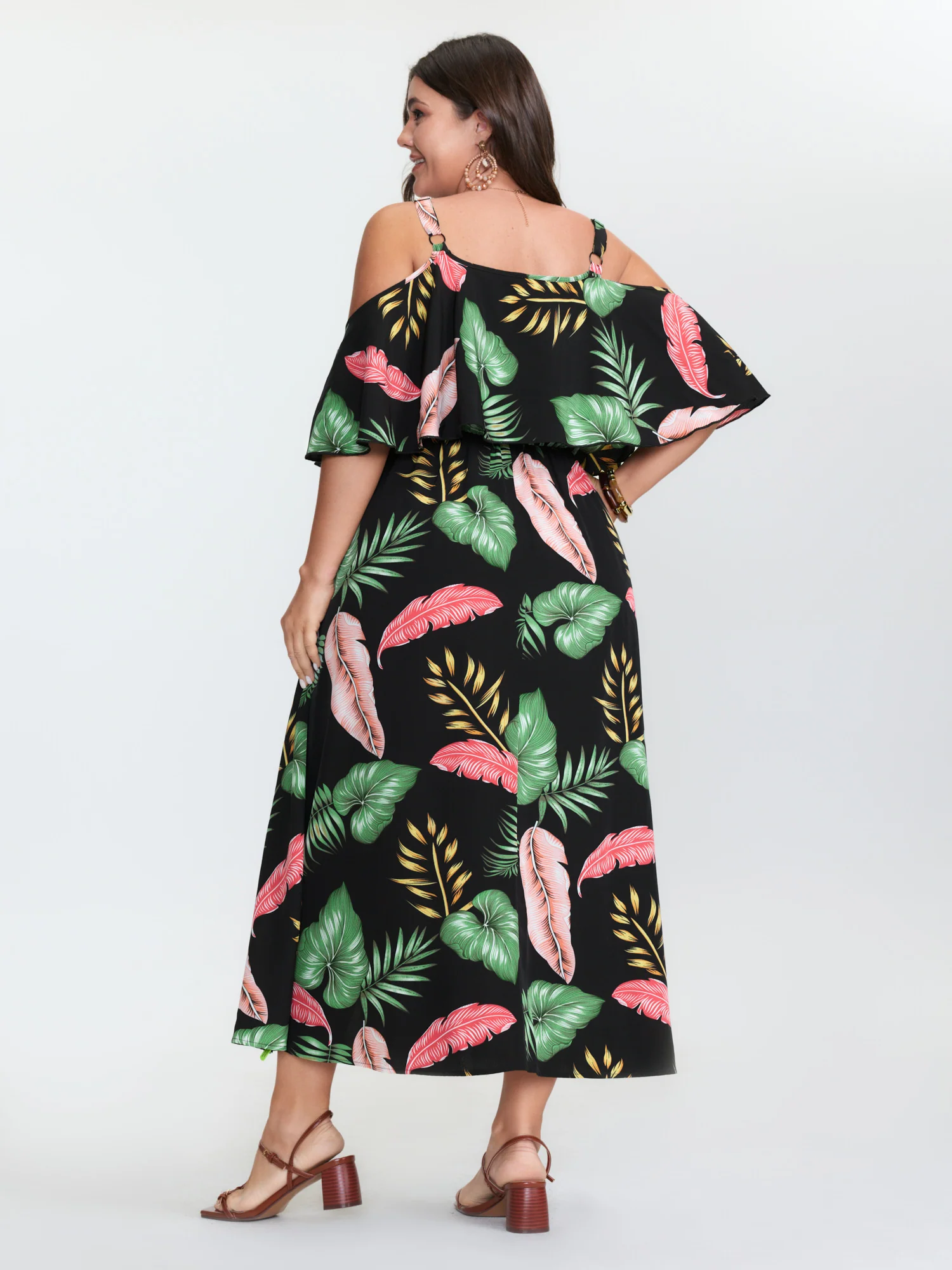 Tropical Pattern Off-Shoulder Maxi Dress - Image 4