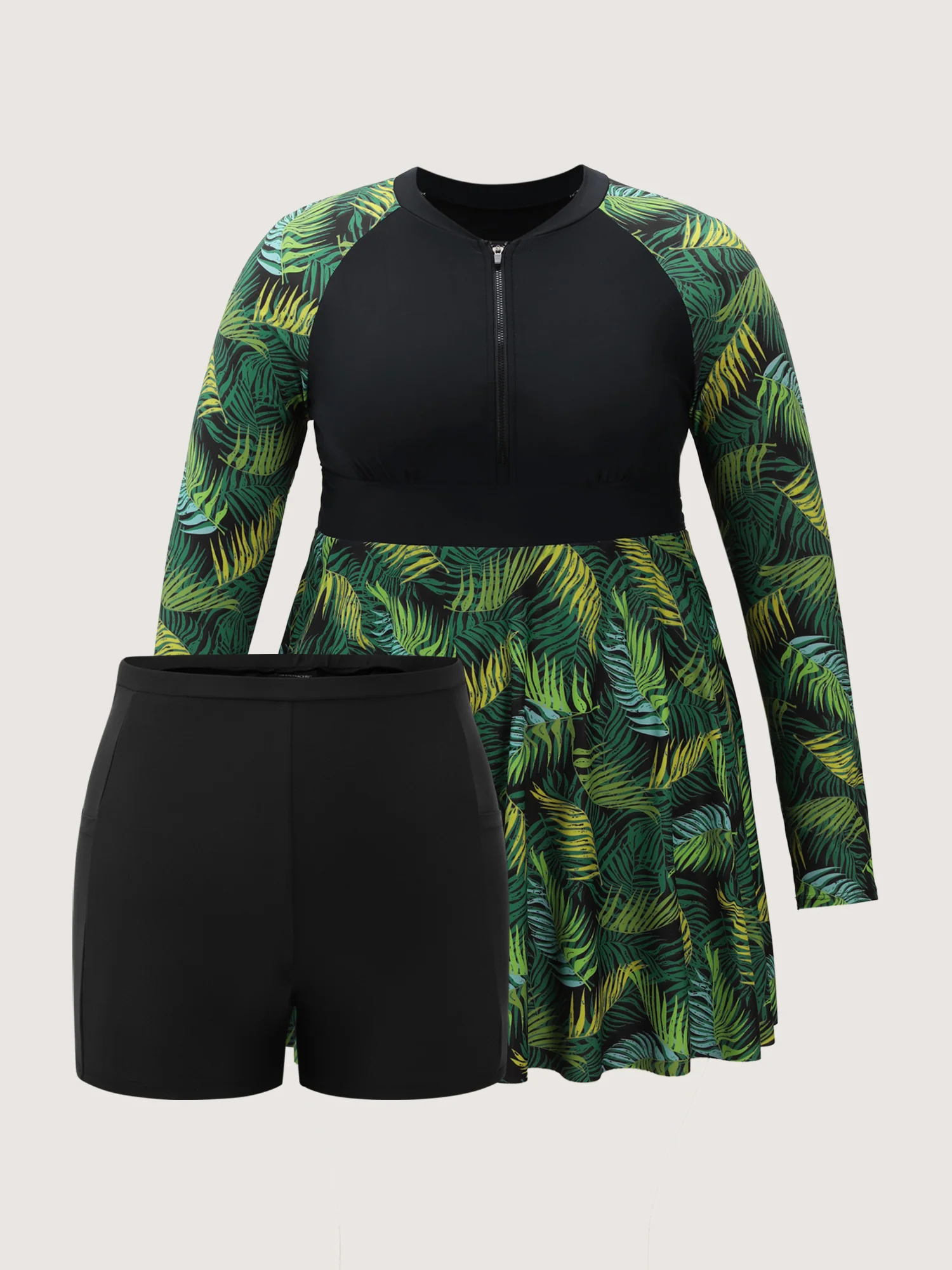 Tropical Plant Colorblock Pocket Swim Dress - Image 10