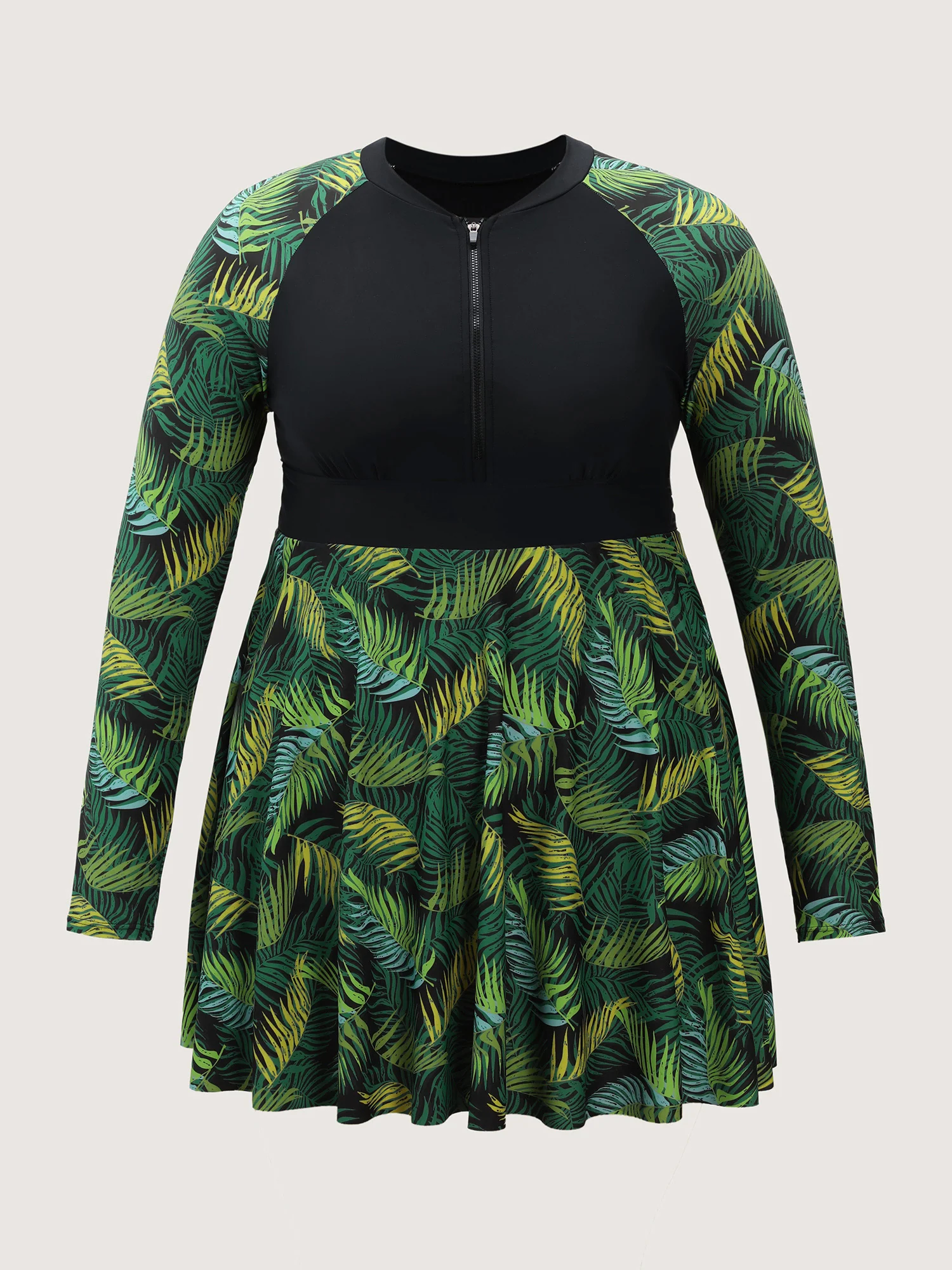 Tropical Plant Colorblock Pocket Swim Dress - Image 11