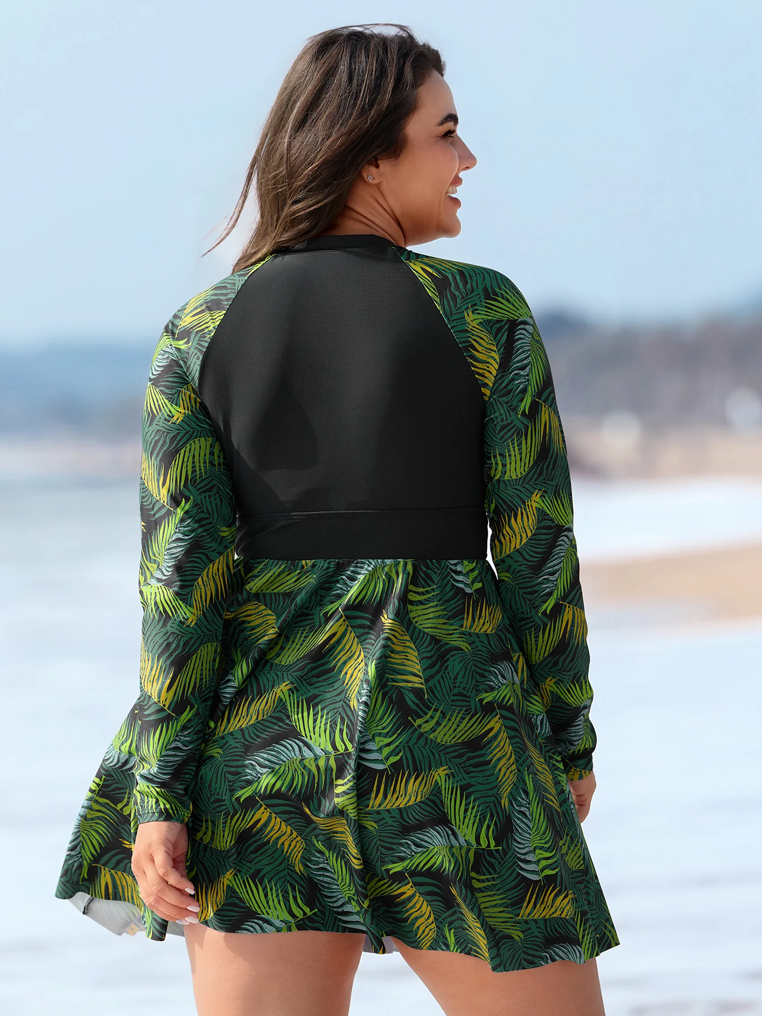 Tropical Plant Colorblock Pocket Swim Dress - Image 5