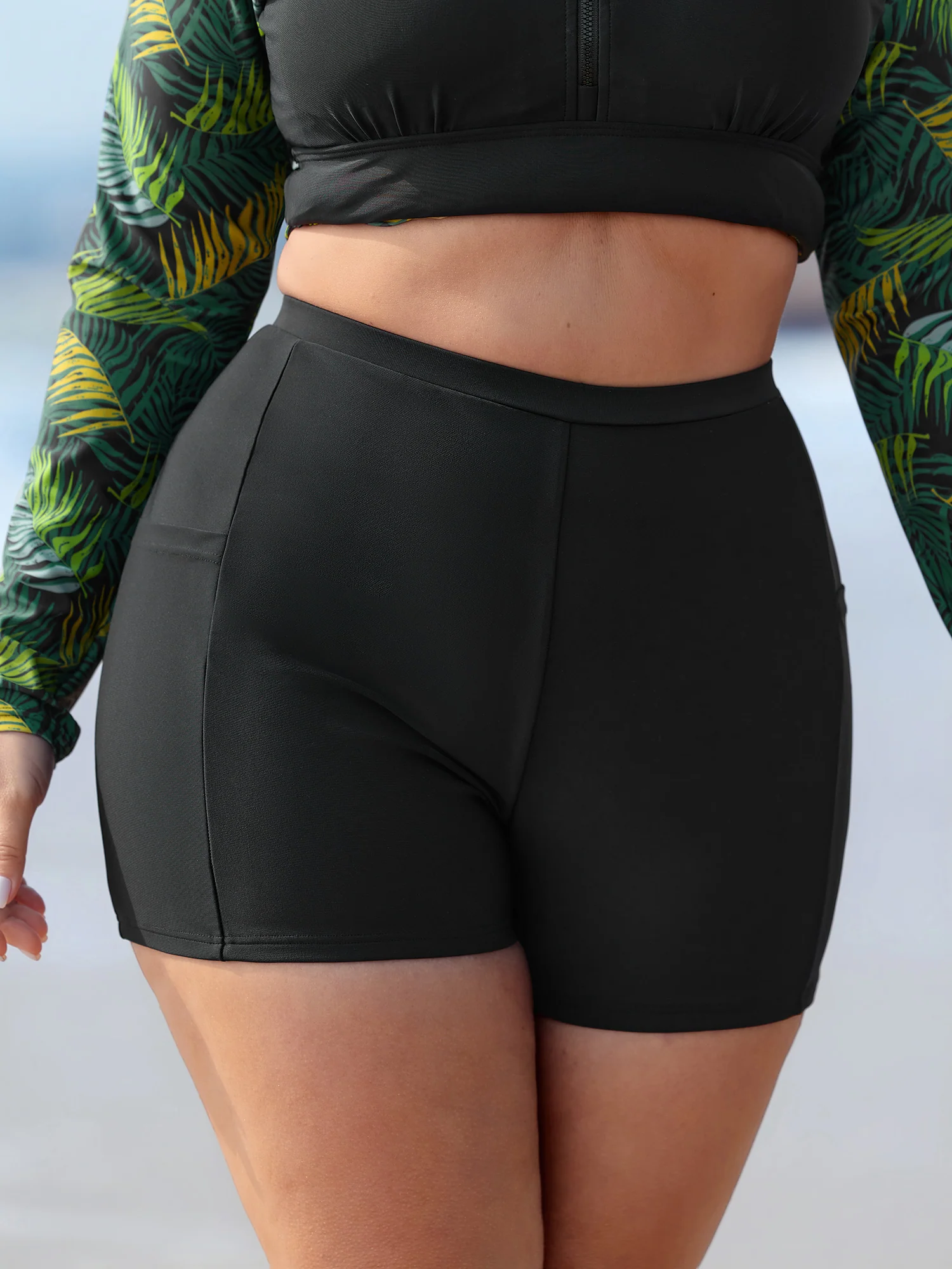 Tropical Plant Colorblock Pocket Swim Dress - Image 6