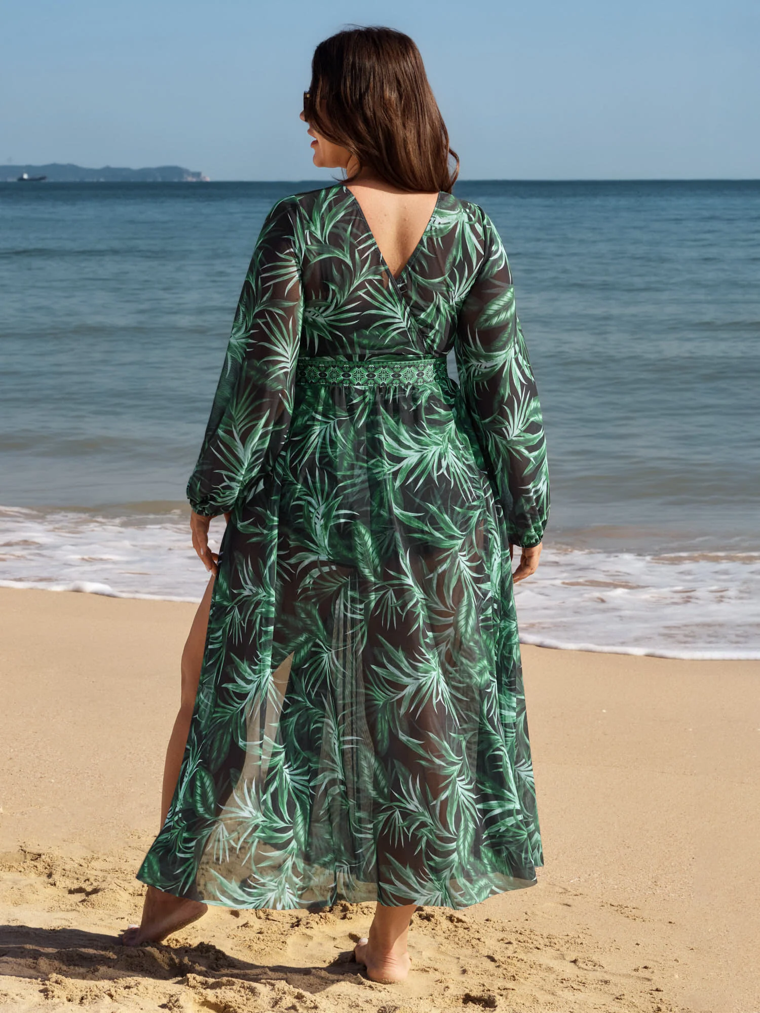 Tropical Plant Print One-Piece Swimsuit Set - Image 5