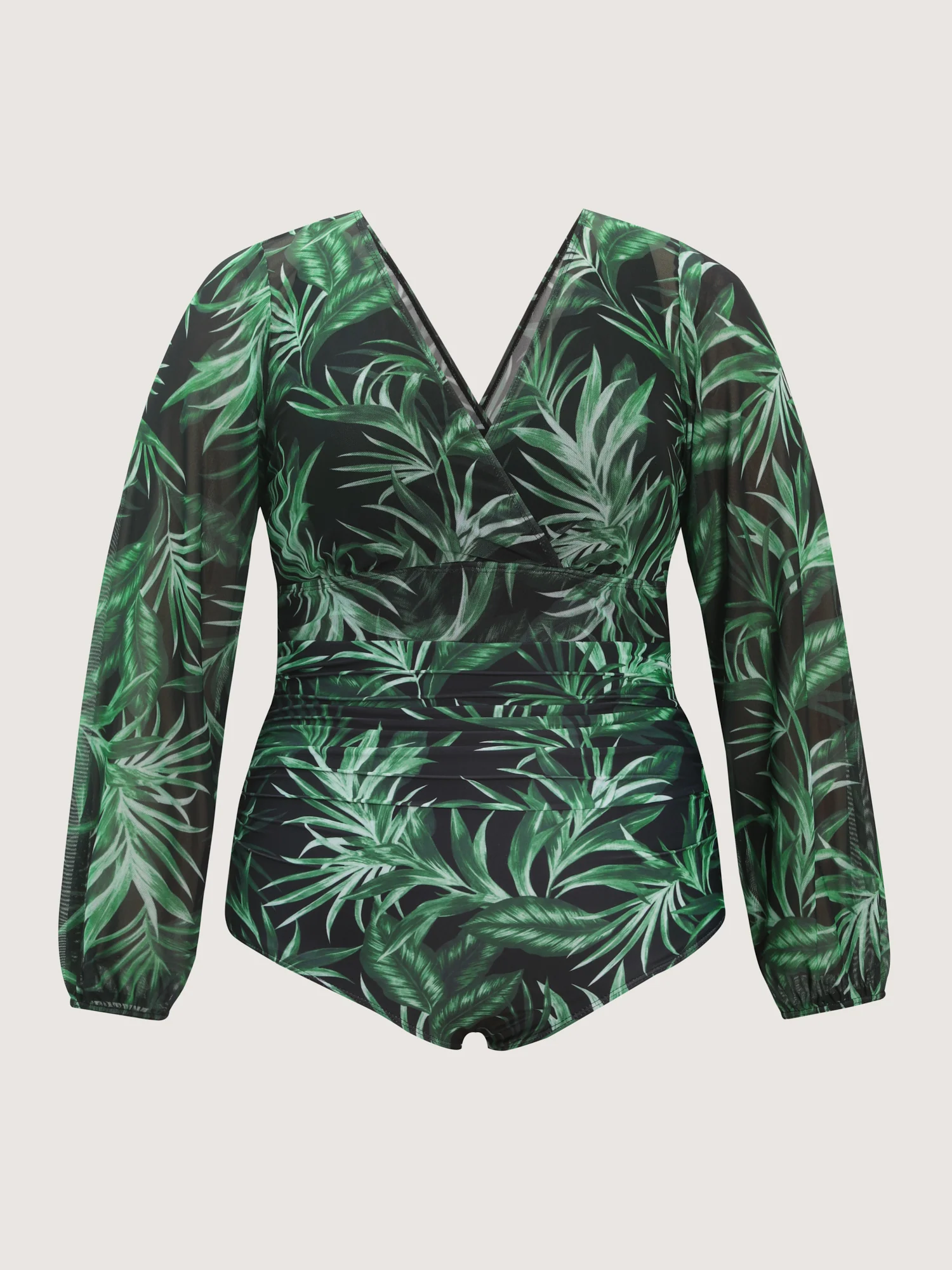 Tropical Plant Print One-Piece Swimsuit Set - Image 7