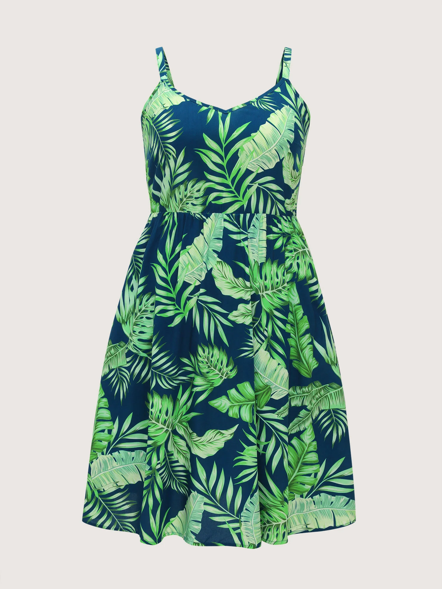 Tropical Plant Print V-Neck Midi Dress - Image 7