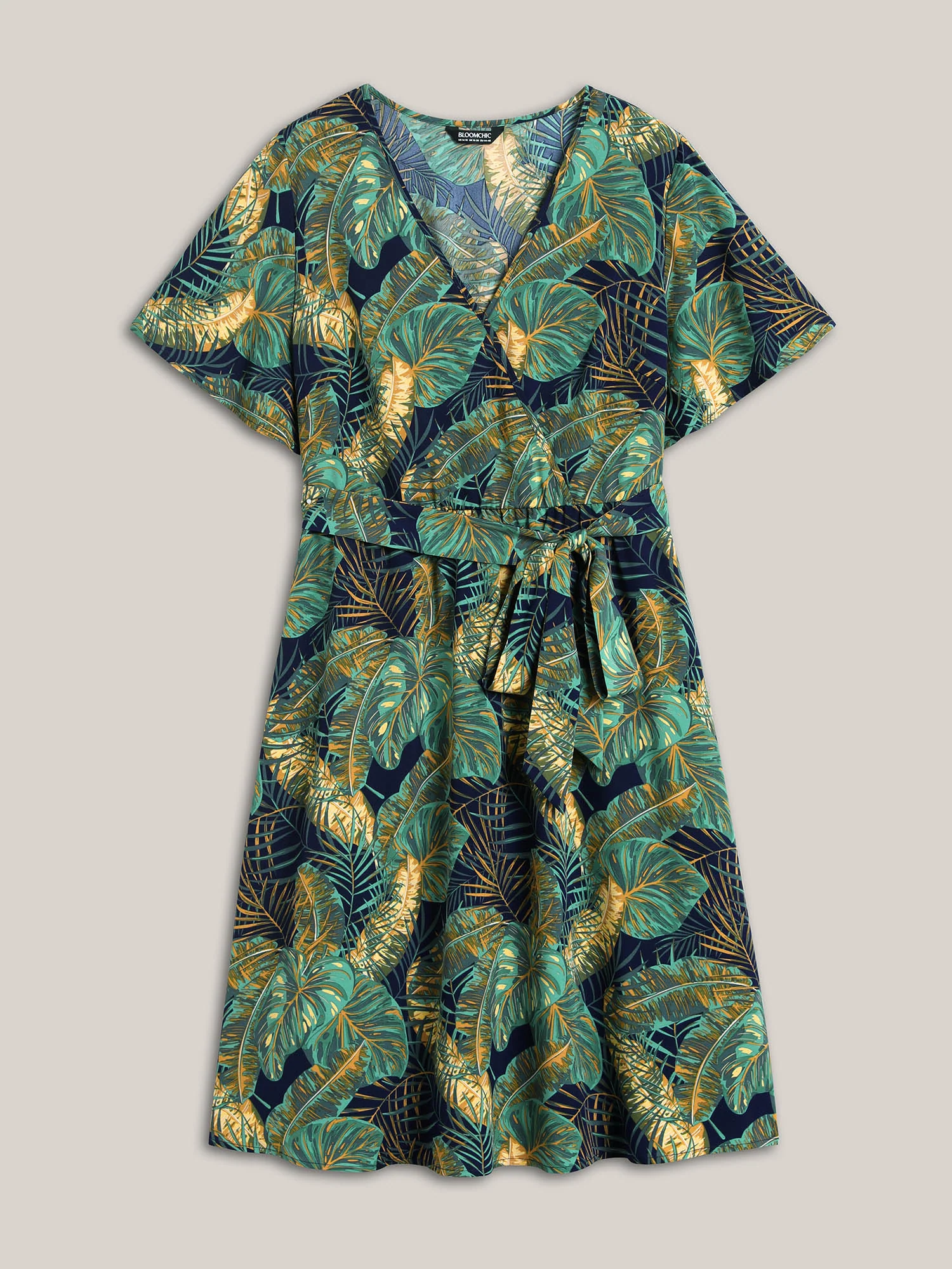 Tropical Print Belted Pocket Midi Dress - Image 5