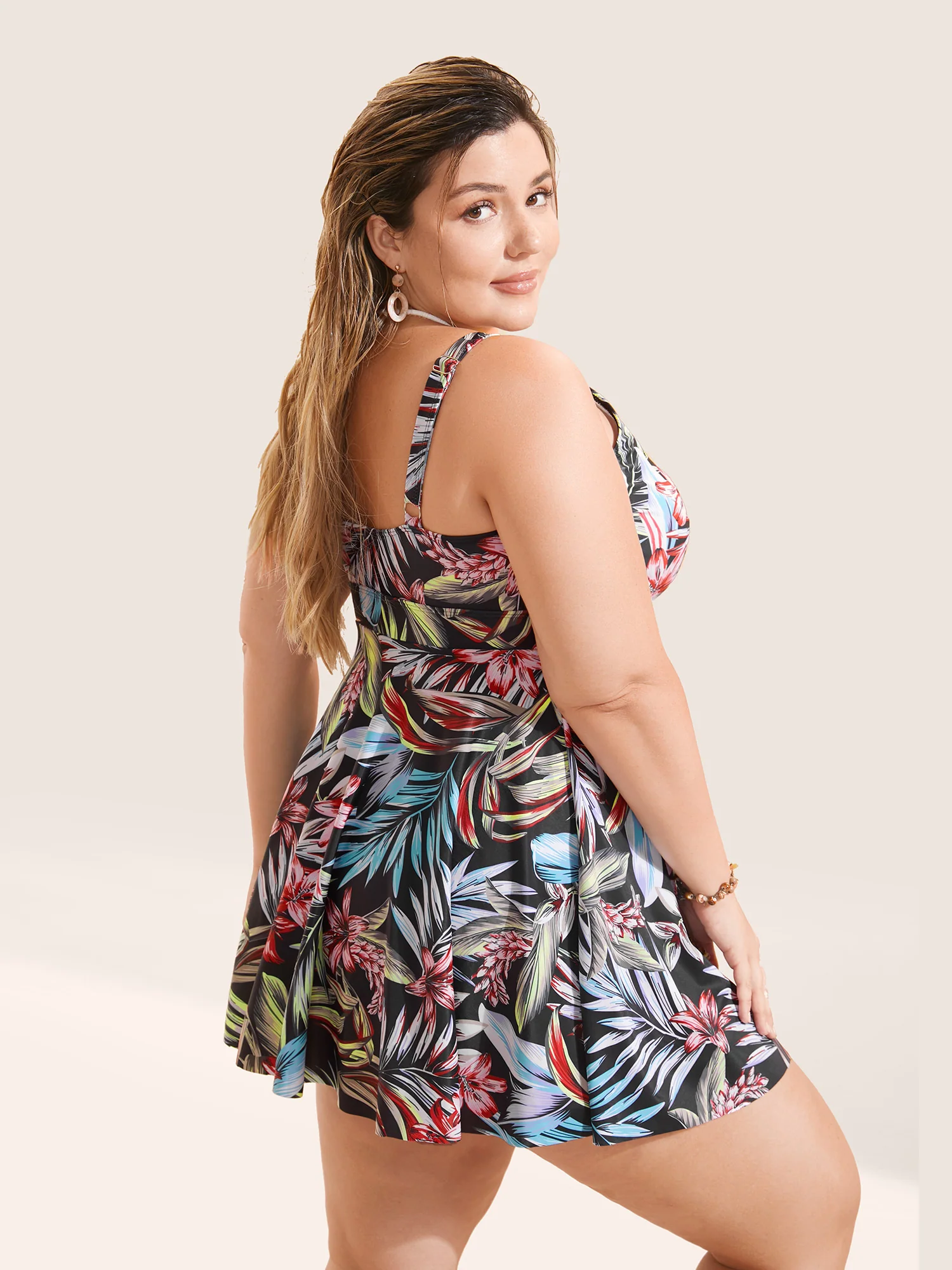 Tropical Print Buckle Detail Swim Dress - Image 2