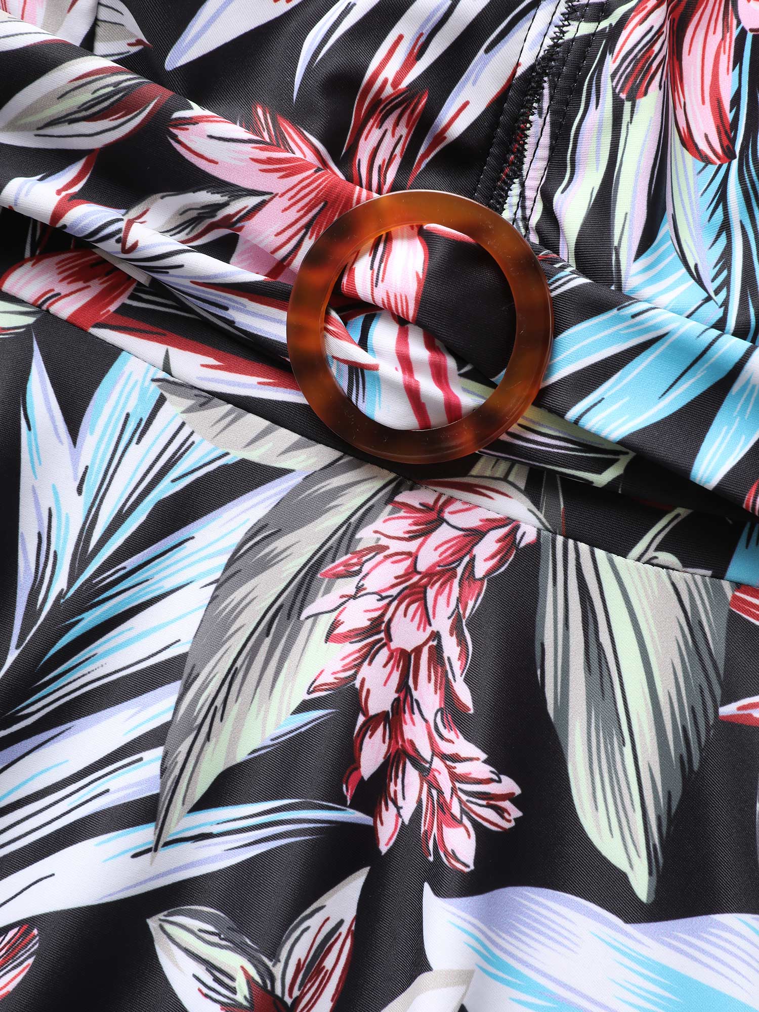 Tropical Print Buckle Detail Swim Dress - Image 6