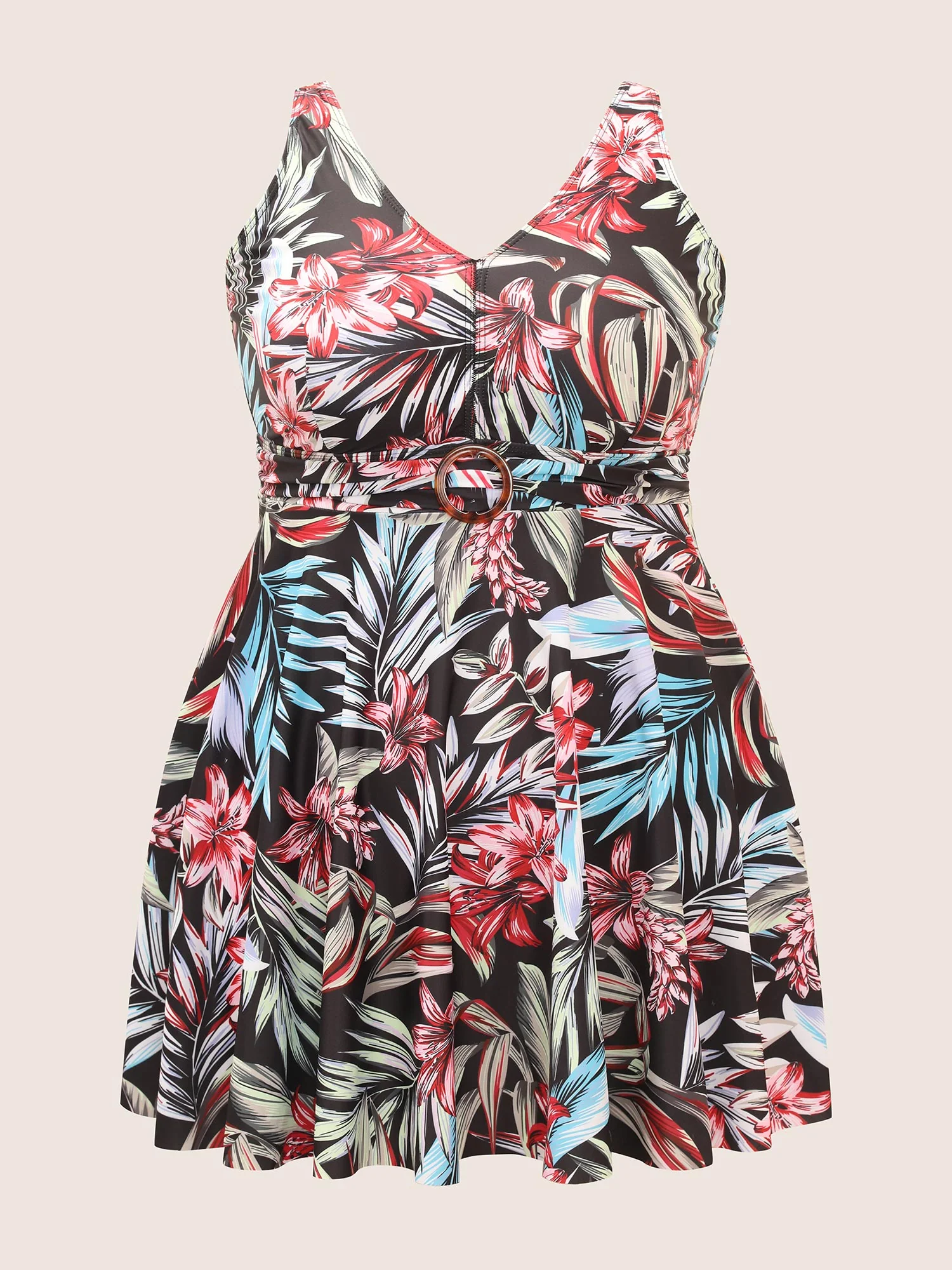 Tropical Print Buckle Detail Swim Dress - Image 8