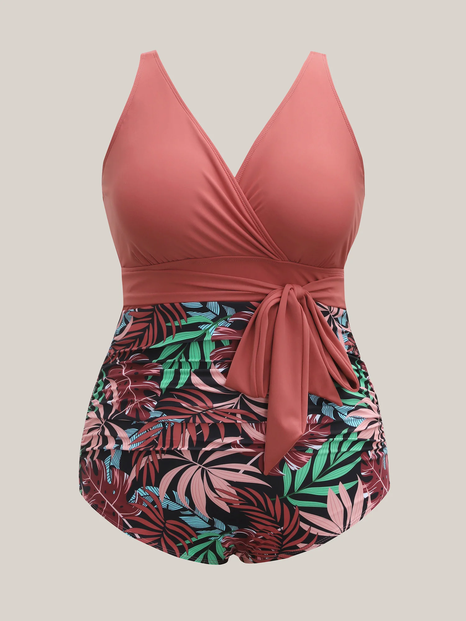 Tropical Print Contrast One-Piece Swimsuit - Image 5