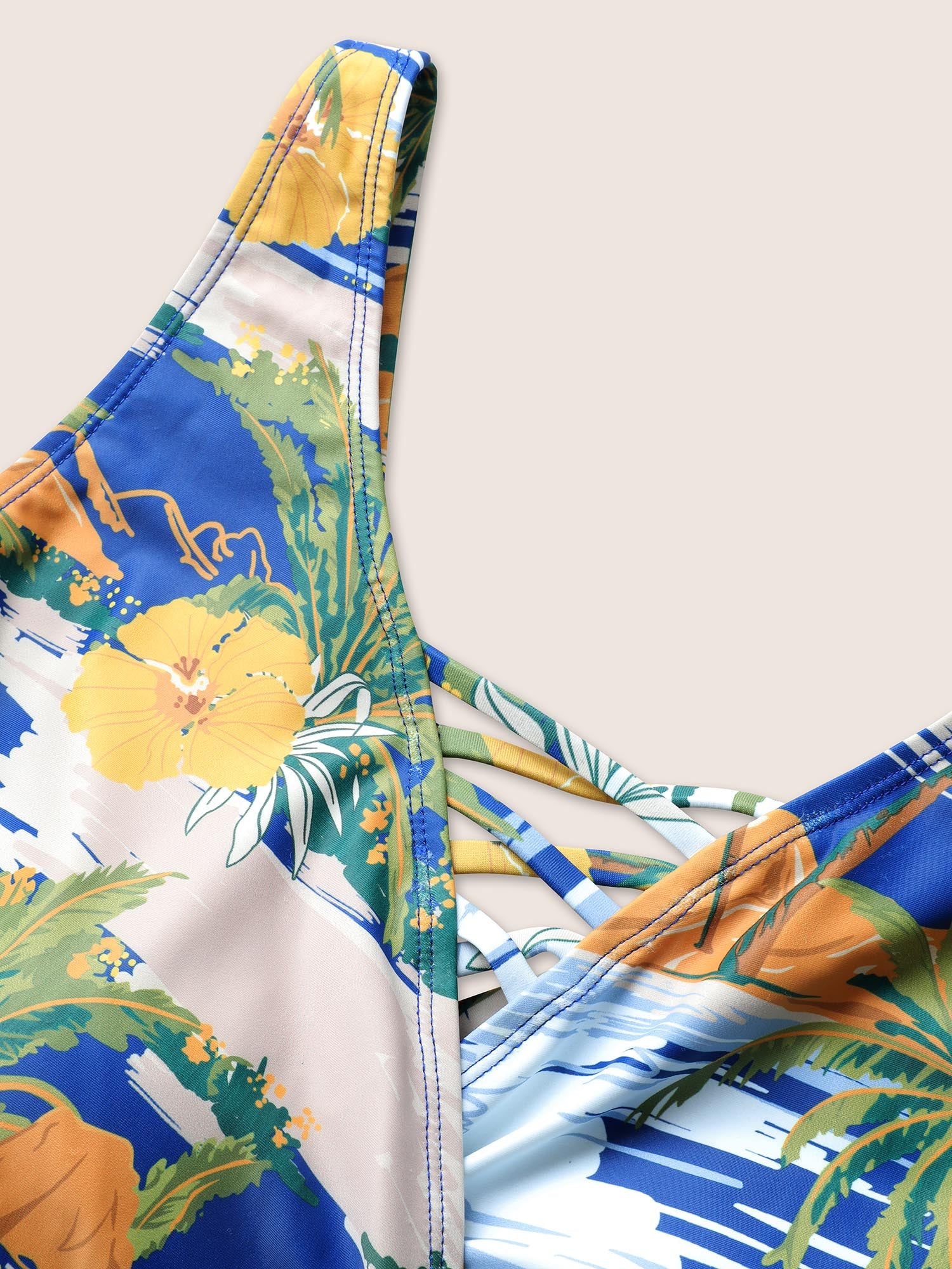 Tropical Print Crisscross Cut Out Swim Dress - Image 5