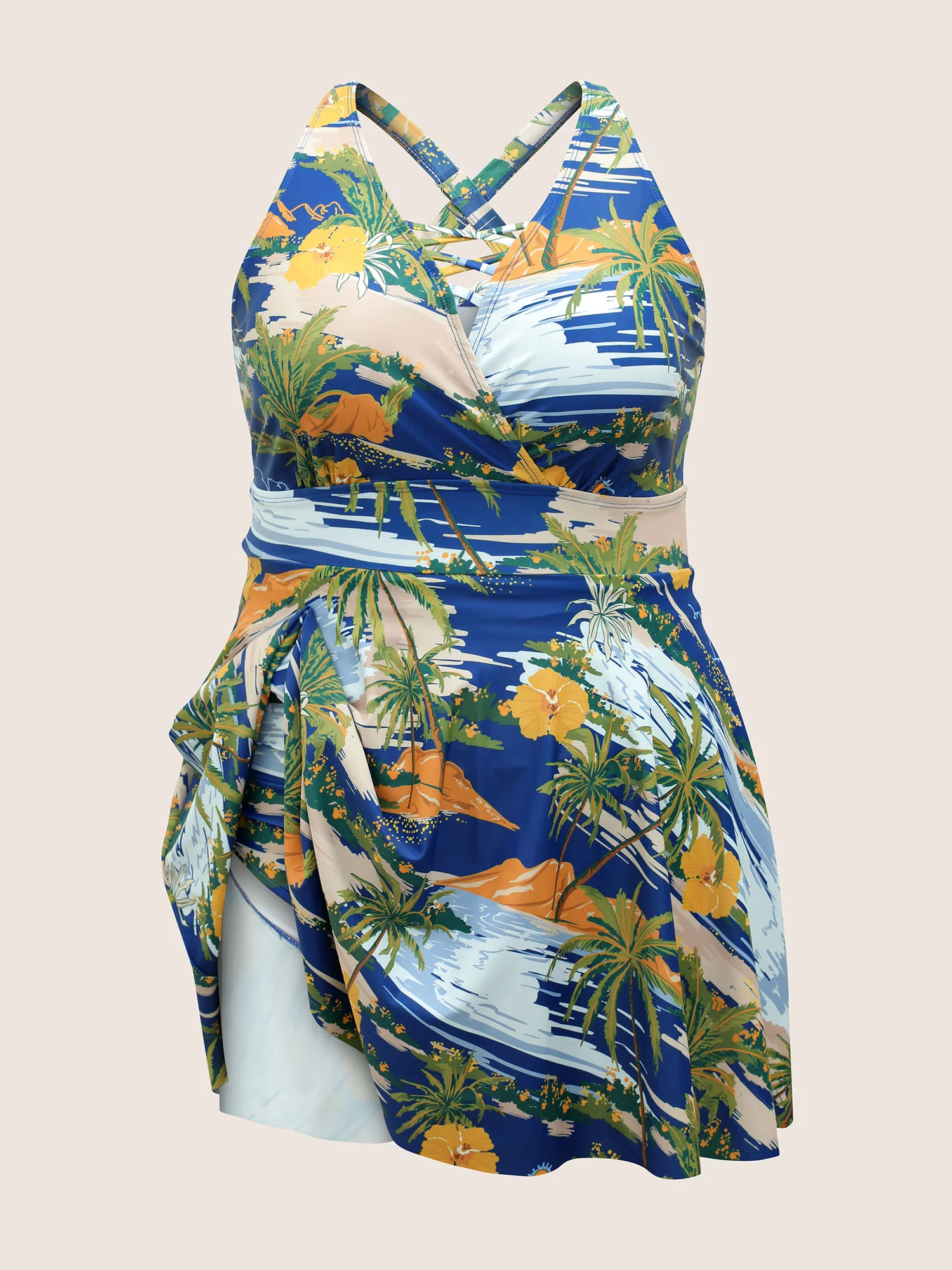 Tropical Print Crisscross Cut Out Swim Dress - Image 7