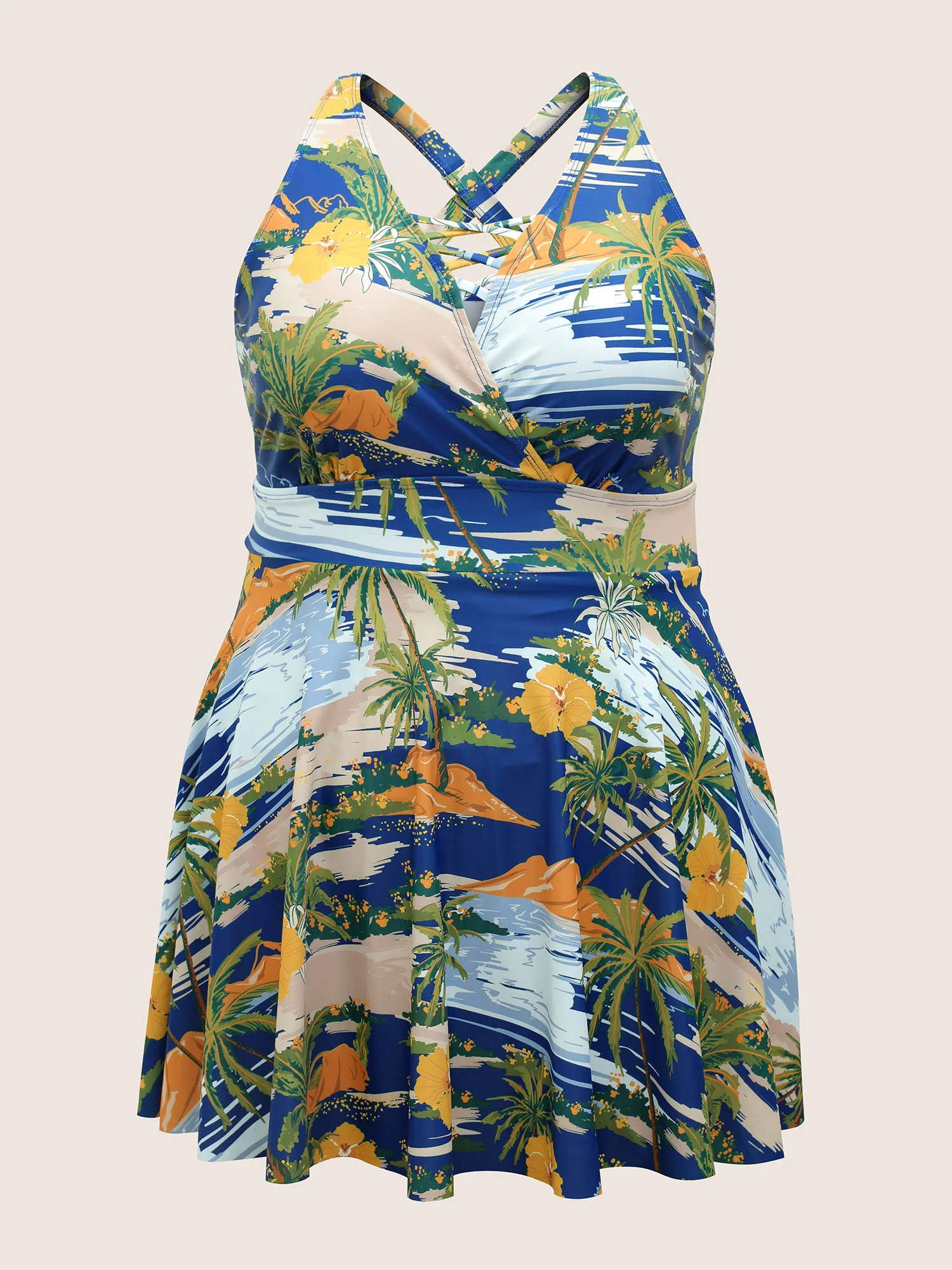 Tropical Print Crisscross Cut Out Swim Dress - Image 8