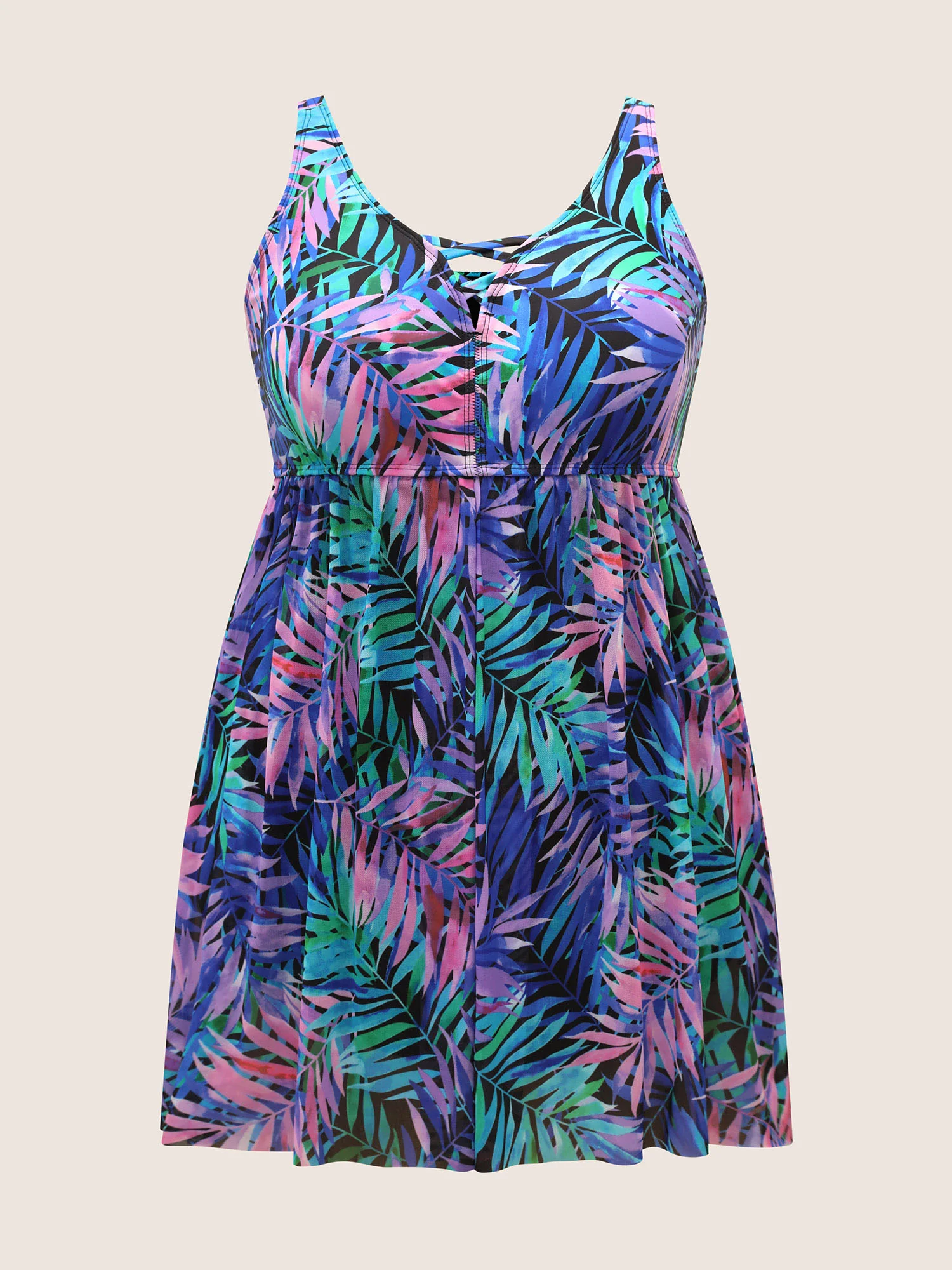 Tropical Print Crisscross Split Hem Swim Dress - Image 7