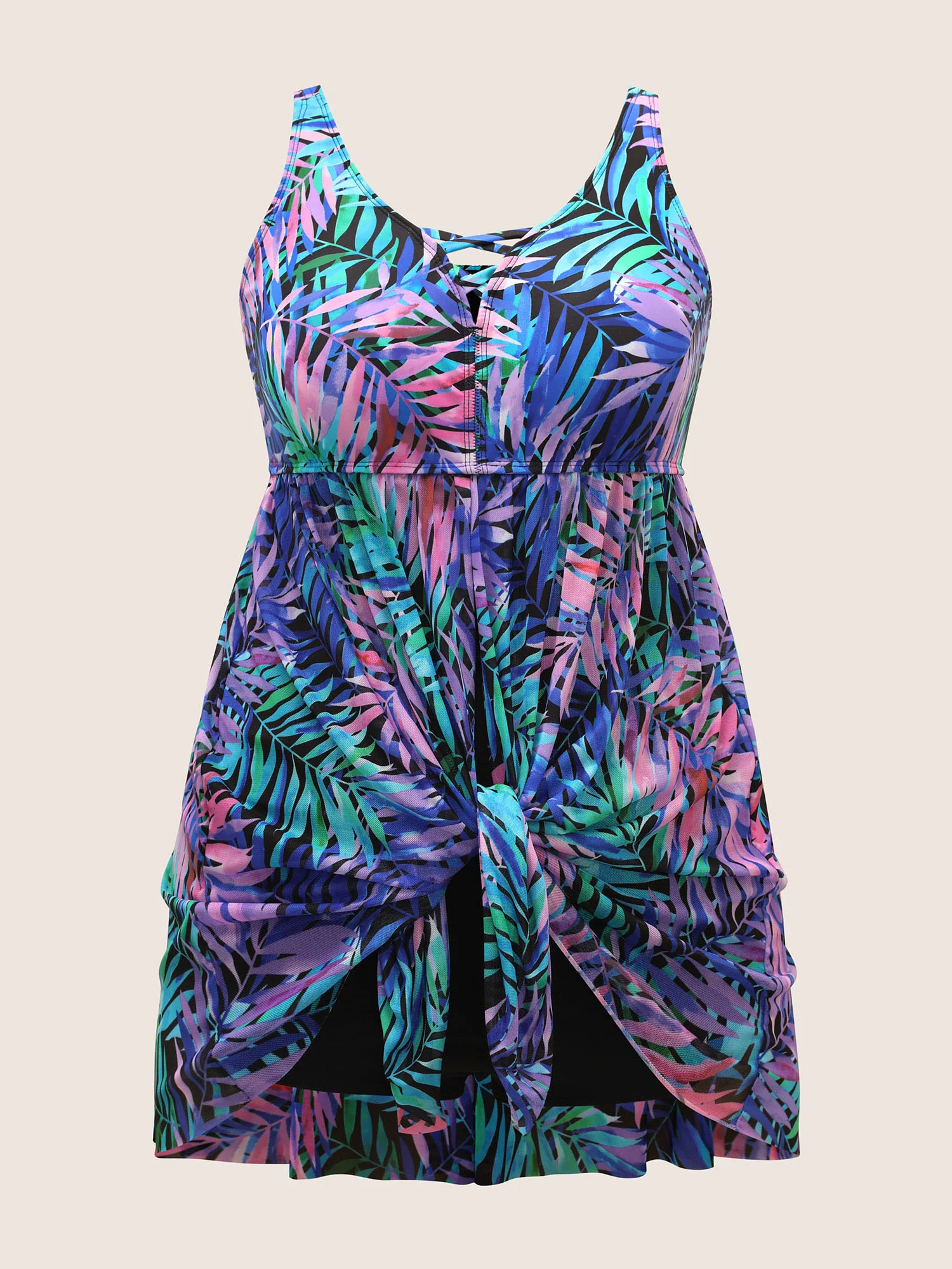 Tropical Print Crisscross Split Hem Swim Dress - Image 8