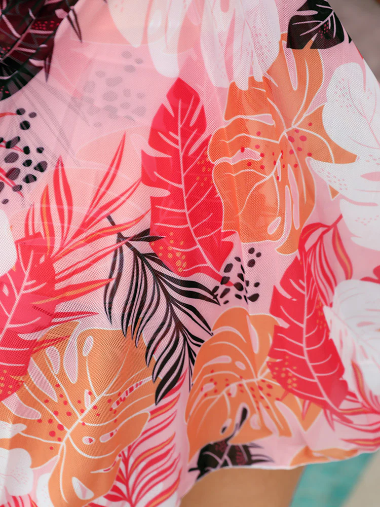 Tropical Print Crossover Front Flutter Swim Dress - Image 9