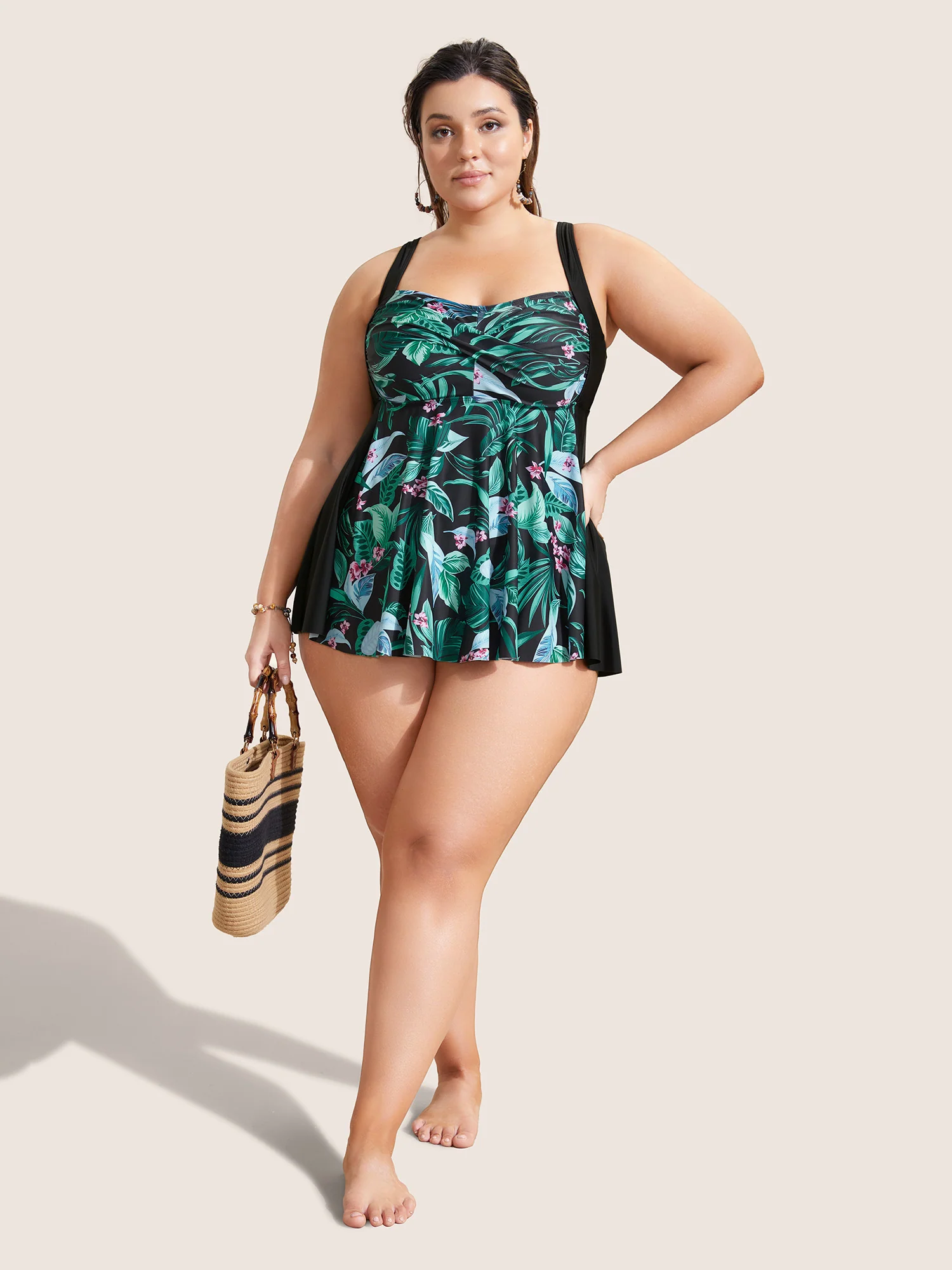 Tropical Print Crossover Swim Top - Image 3