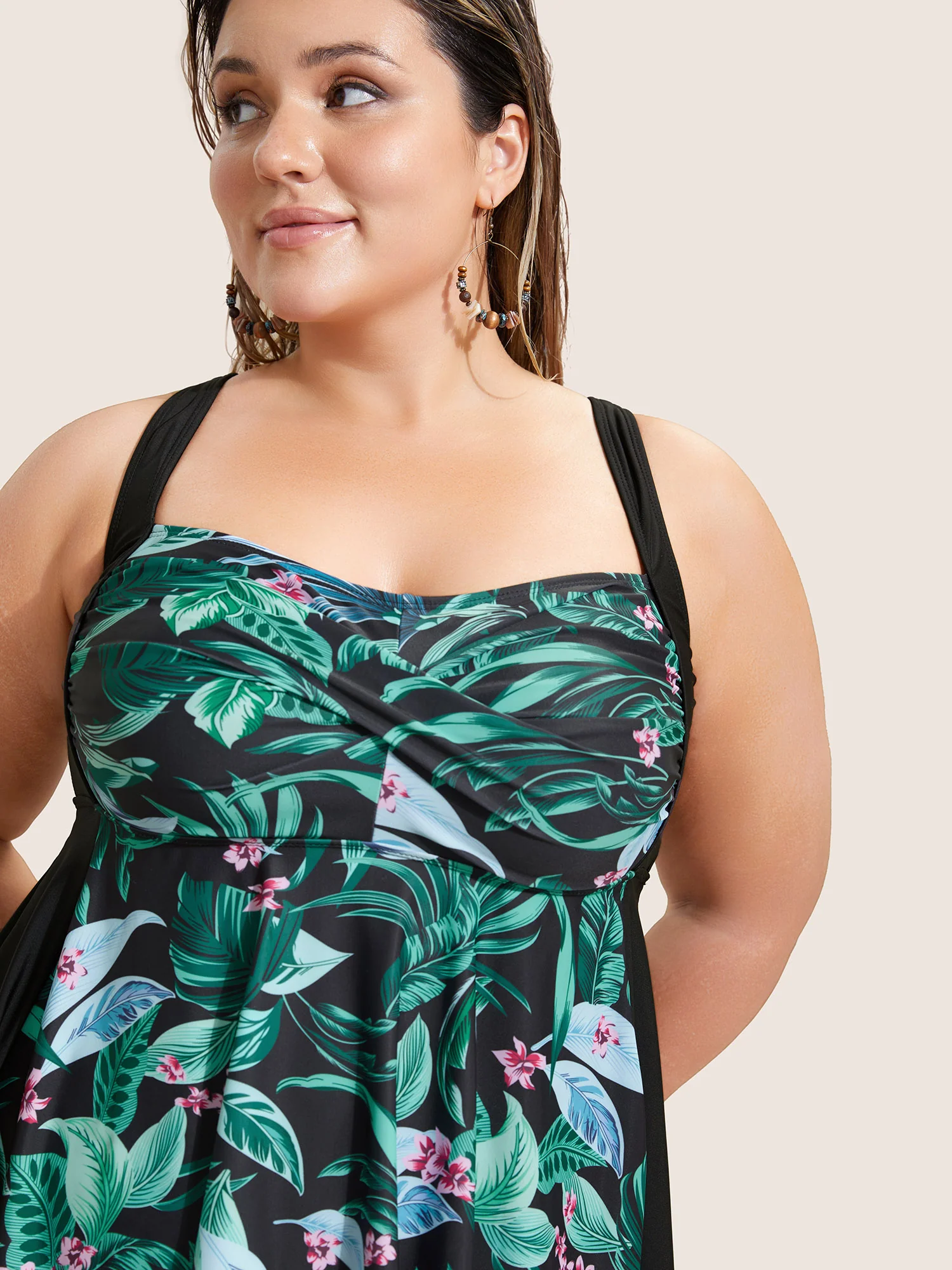 Tropical Print Crossover Swim Top - Image 4