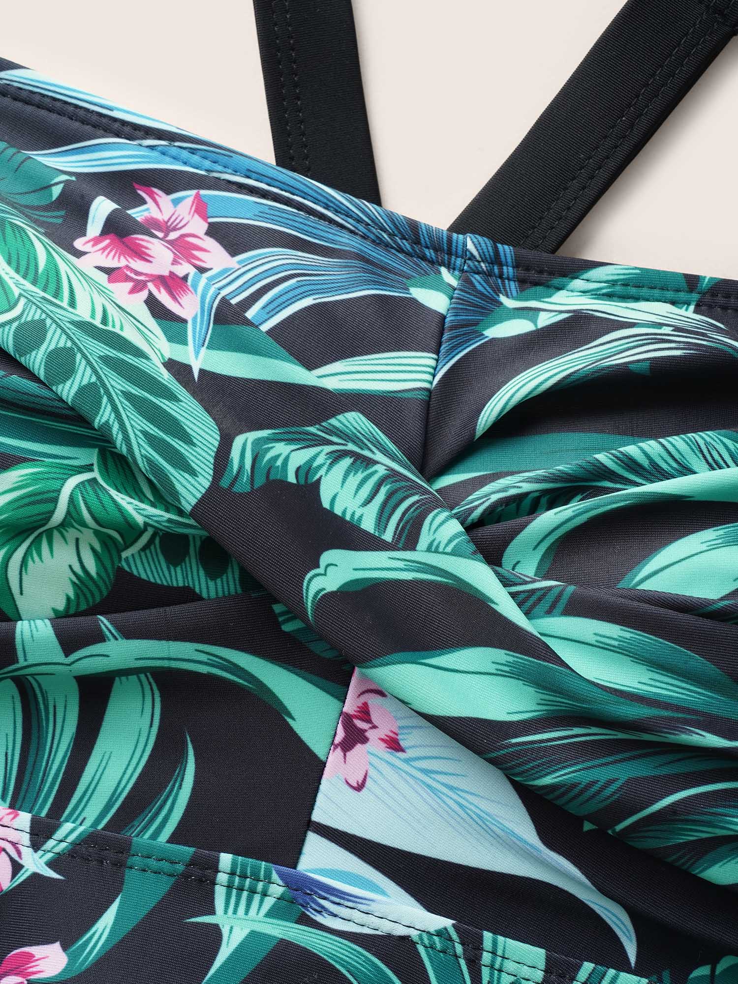 Tropical Print Crossover Swim Top - Image 5