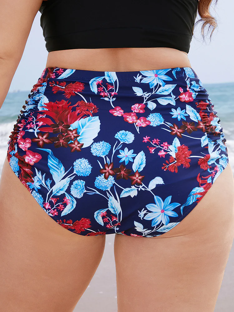 Tropical Print Gathered High Waist Swim Bottom - Image 2